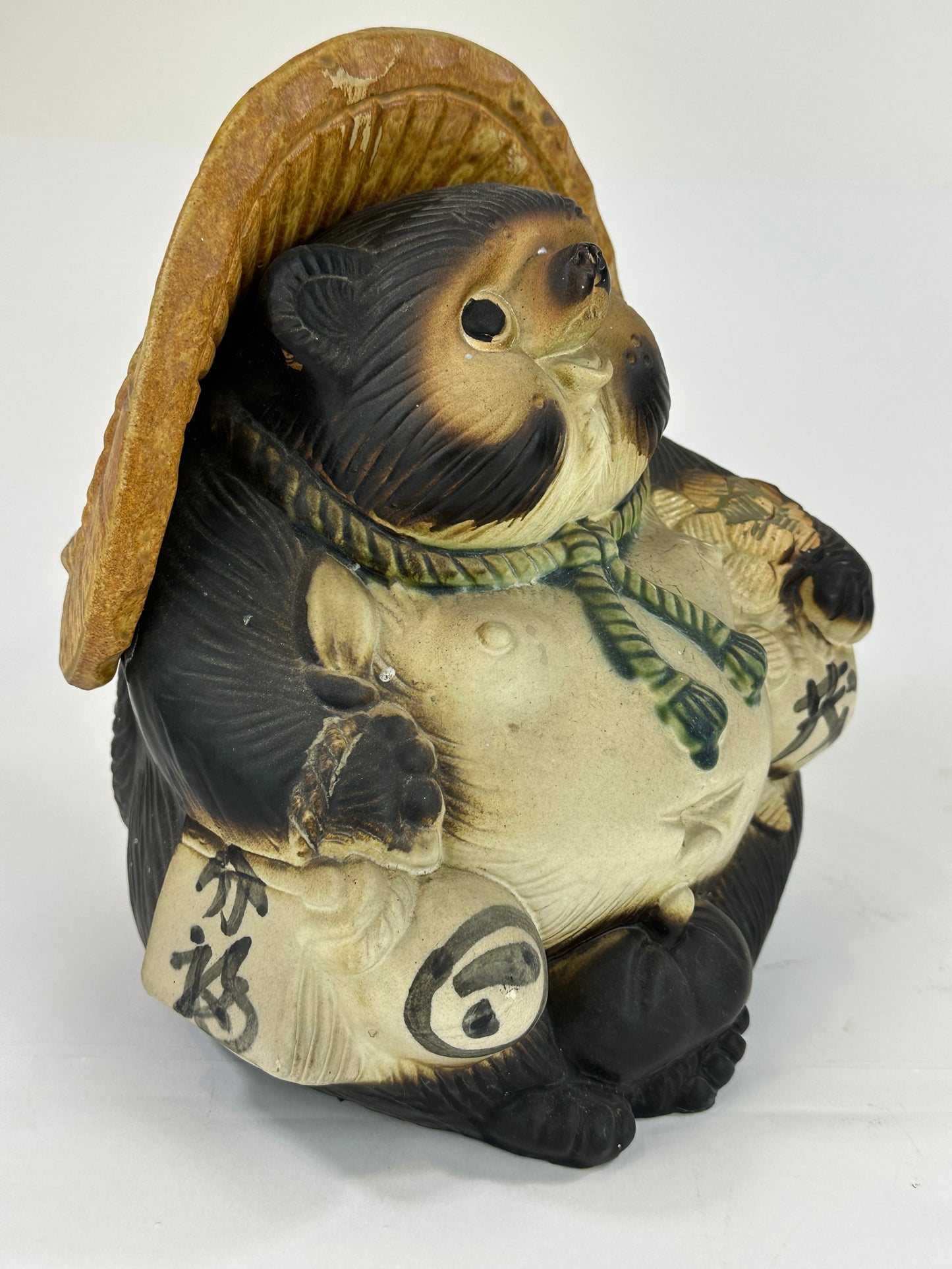 Vintage Japanese Tanuki "Raccoon-dog" Ceramic Statue 10”