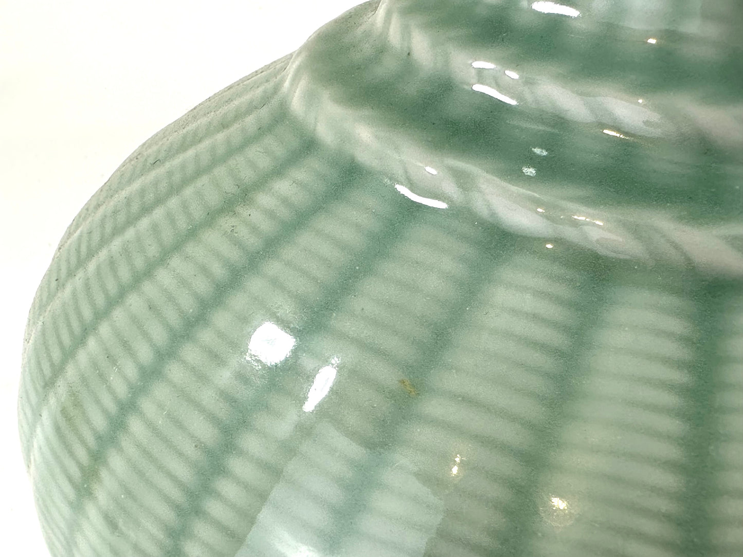 Vintage Japanese Celadon Basket-Weave Vase with Applied Crab 9.5"