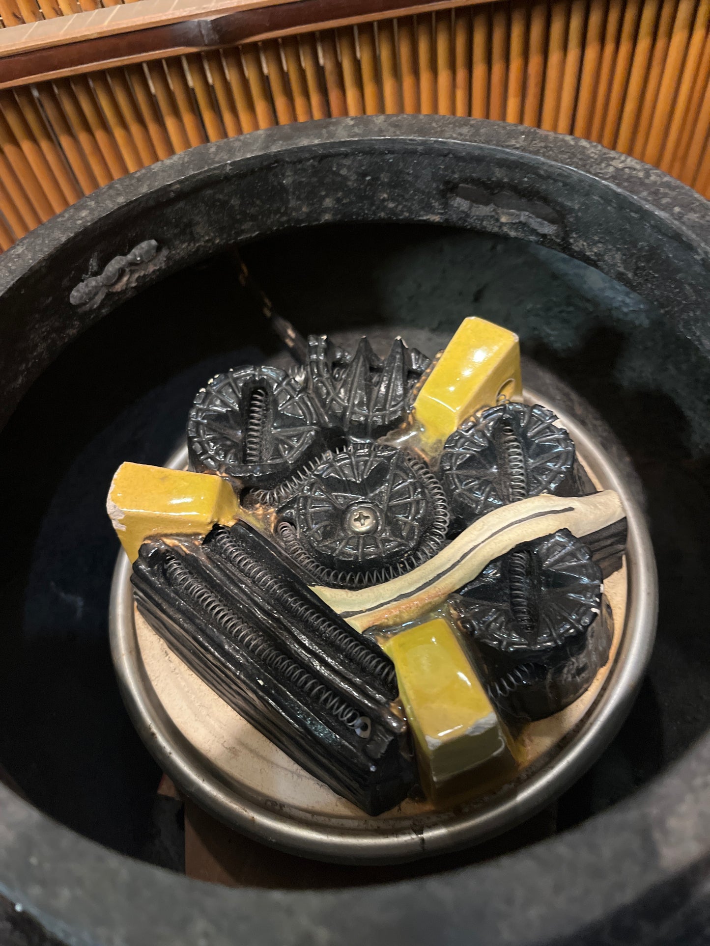 Antique Japanese c.1930's Cast Iron Tea Ceremony Furogama with Electric Sumi Element