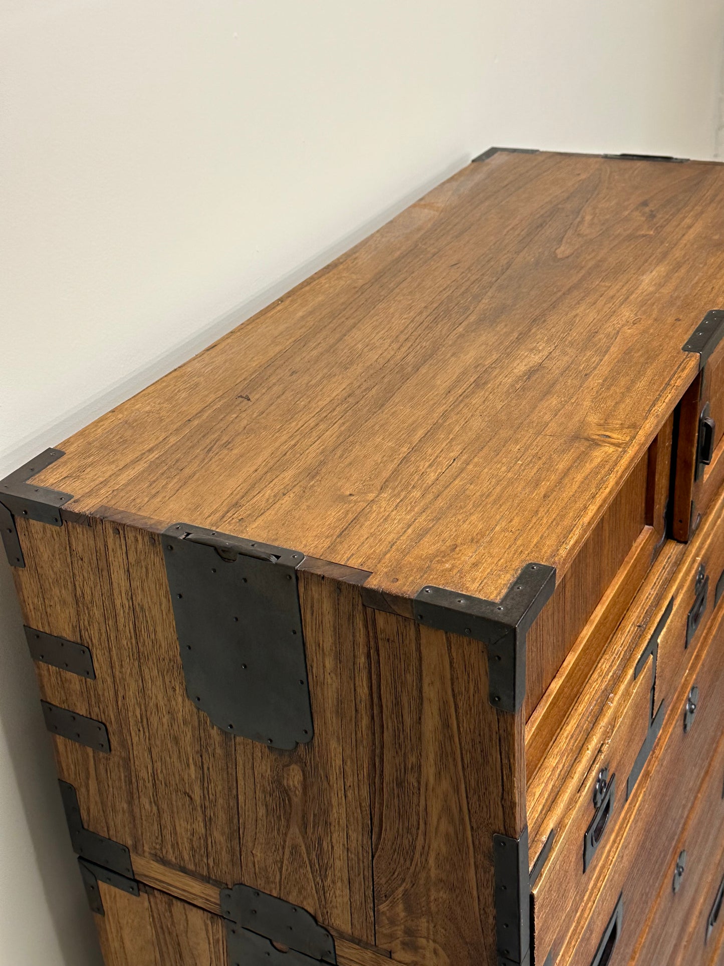 Antique Japanese Isho-Tansu Clothing Chest Taisho c1920’s 57”H Kiri Wood