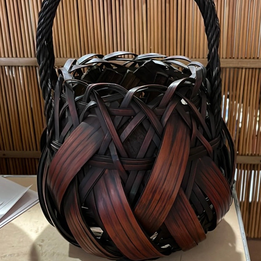 Antique Japanese Bamboo Kago Ikebana Basket 13" H