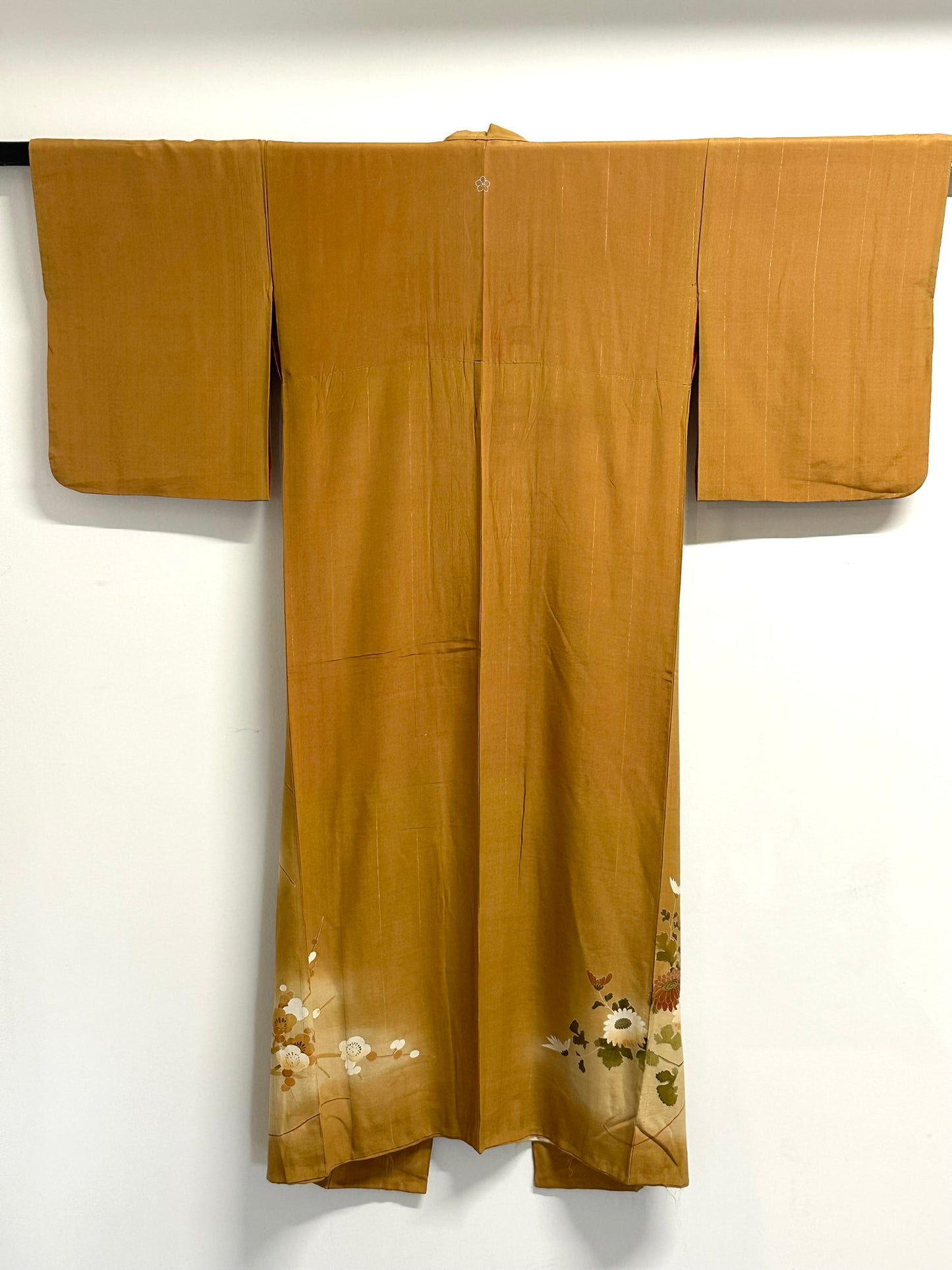 Vintage Japanese Silk Tomesode Kimono Yuzen Botan Peony Gold Amber Showa