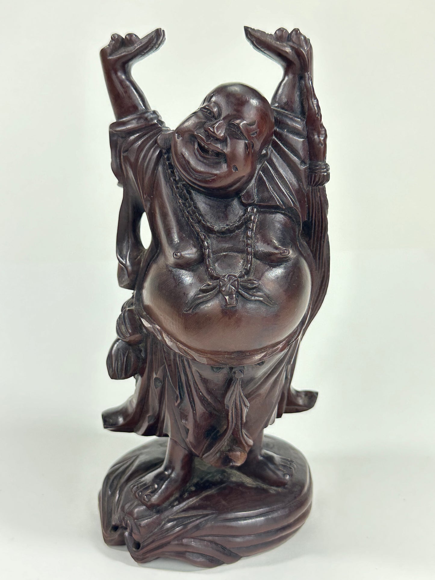 Antique Japanese Carved Wooden Statue of Hotei Lucky God 8”