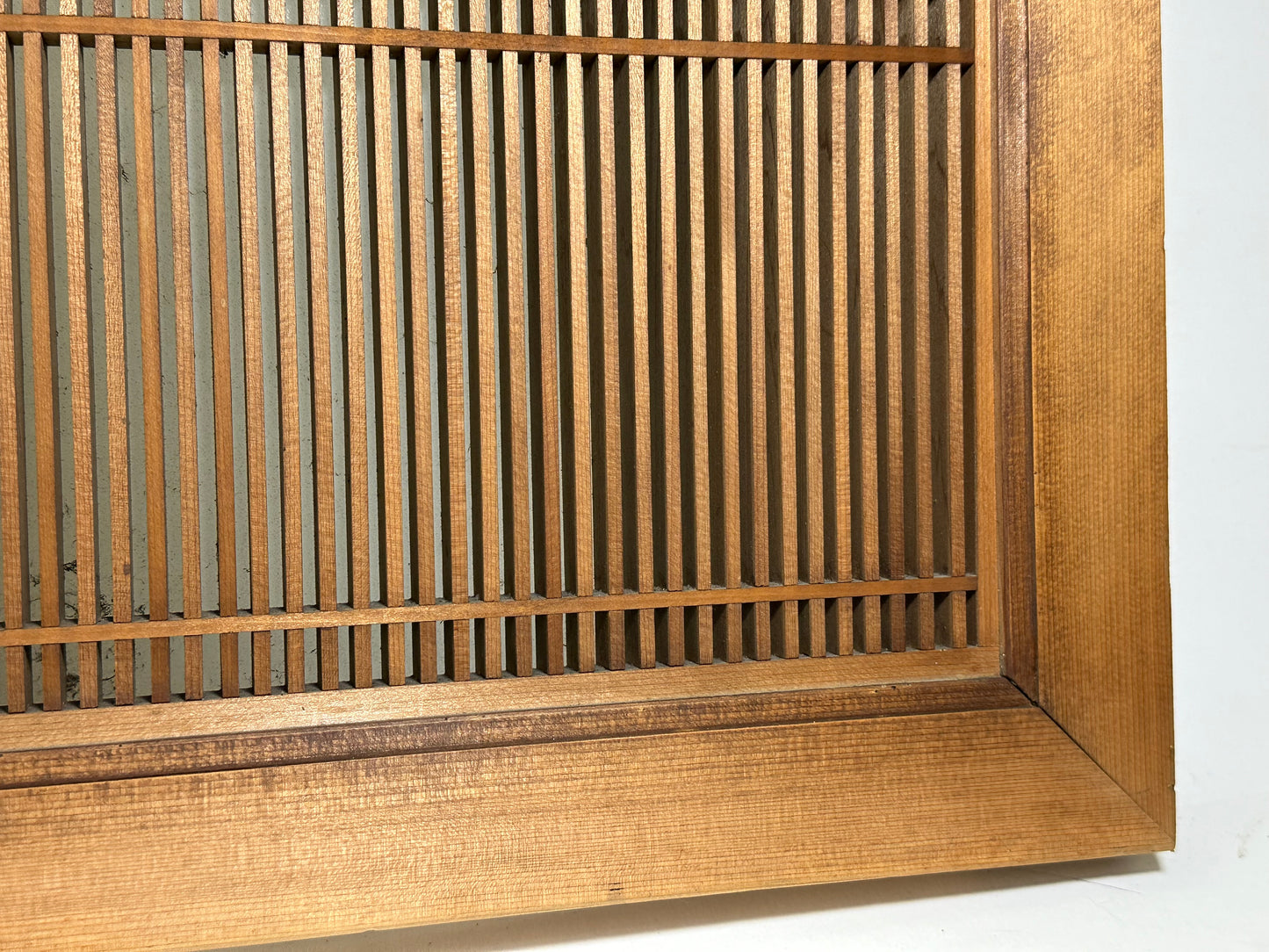 Vintage Japanese Ranma PAIR Transom Glass Geometric Lattice Sugi Wood 69.5"