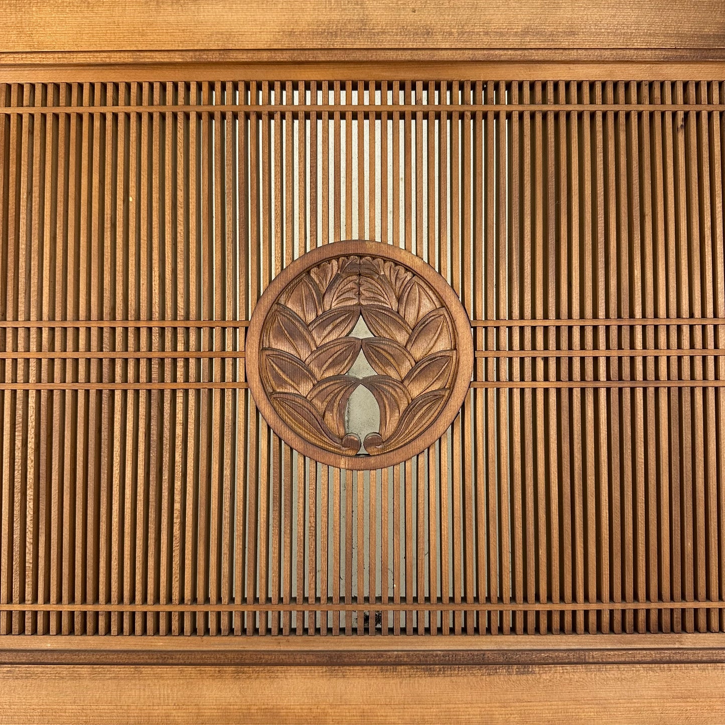 Vintage Japanese Ranma PAIR Transom Glass Geometric Lattice Sugi Wood 69.5"