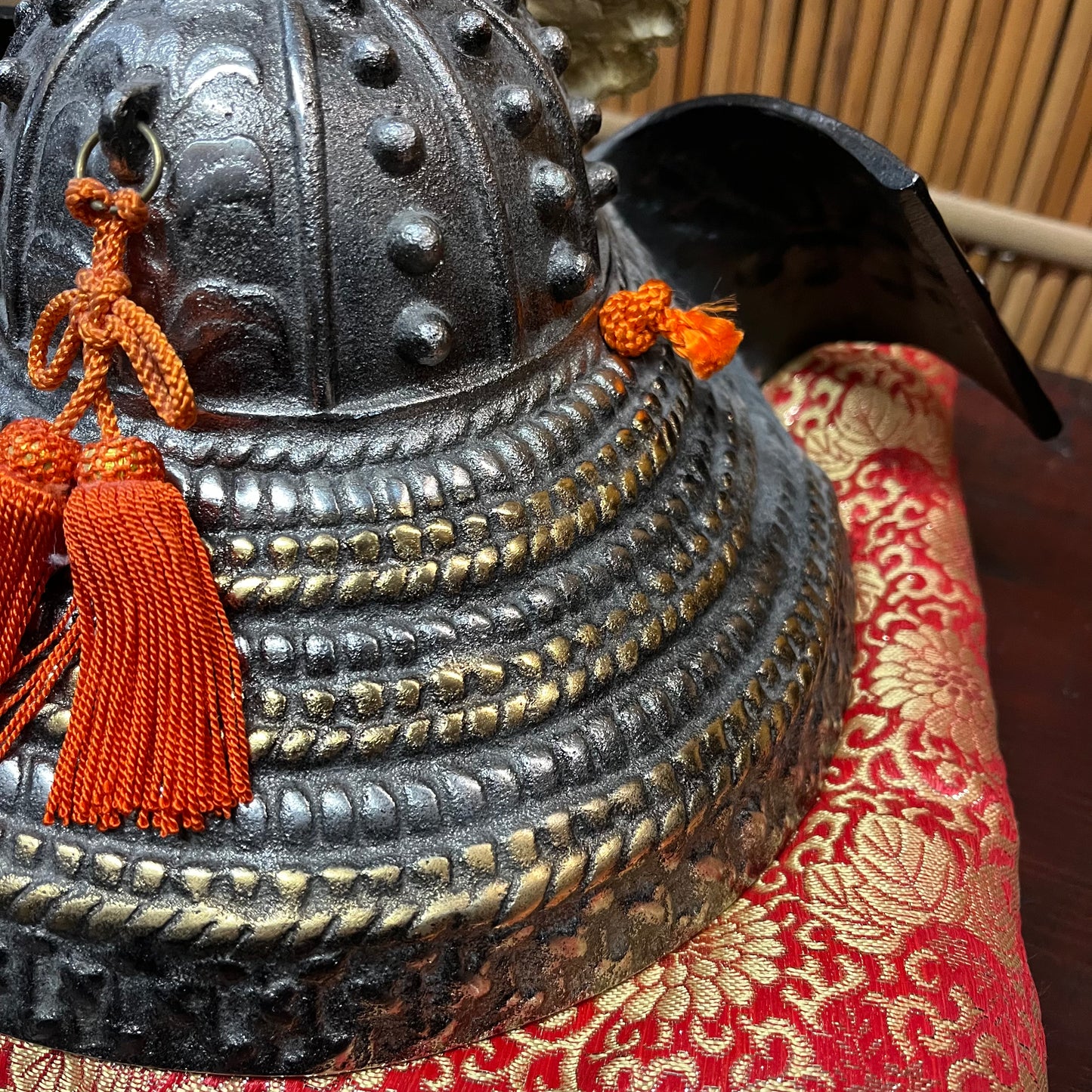 Vintage Japanese Boys' Day Iron Samurai Helmet w/ Pillow & Plaque 出世星完