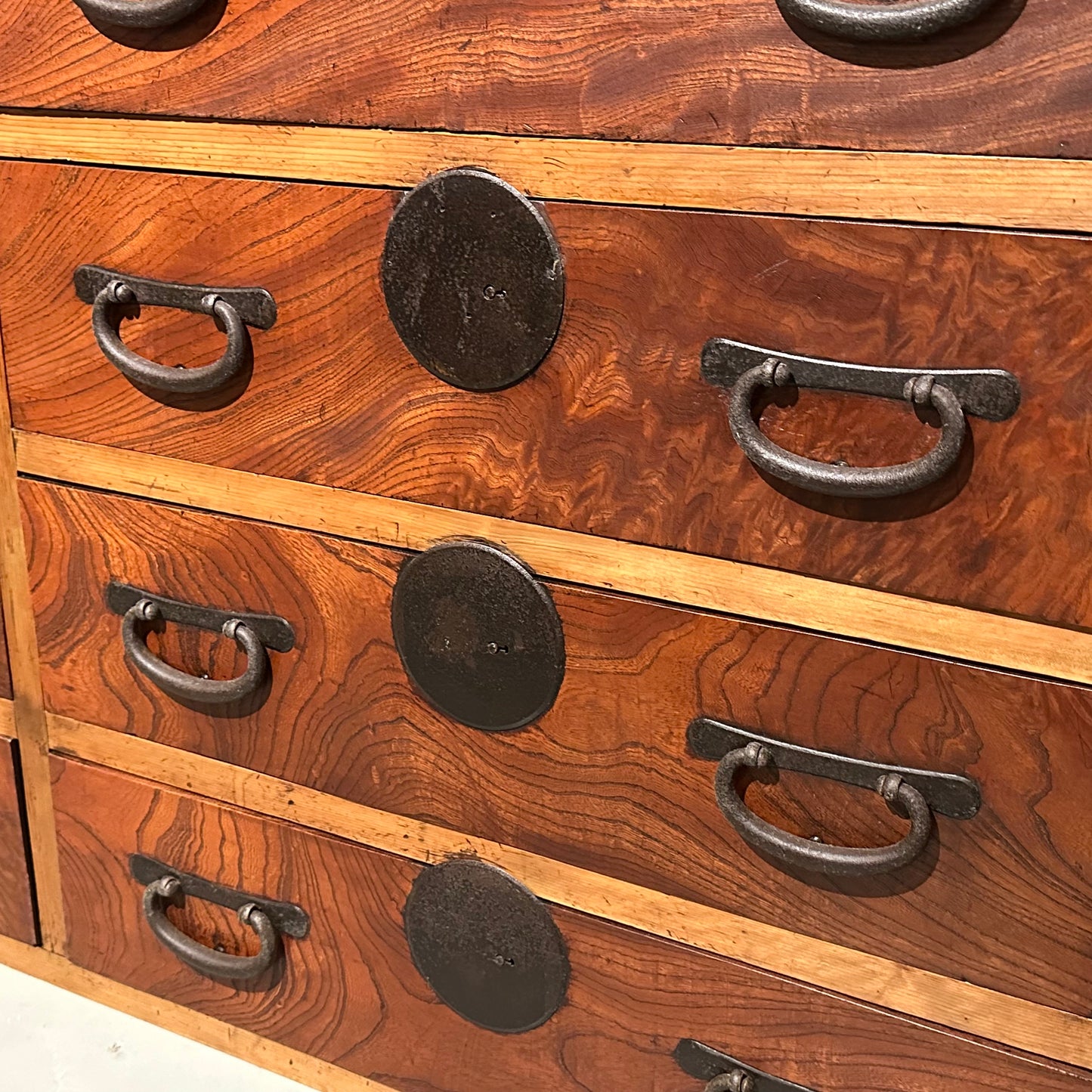 Antique Japanese Tansu Meiji Era (1868-1912) Keyaki Elm Tansu Chest 65"W