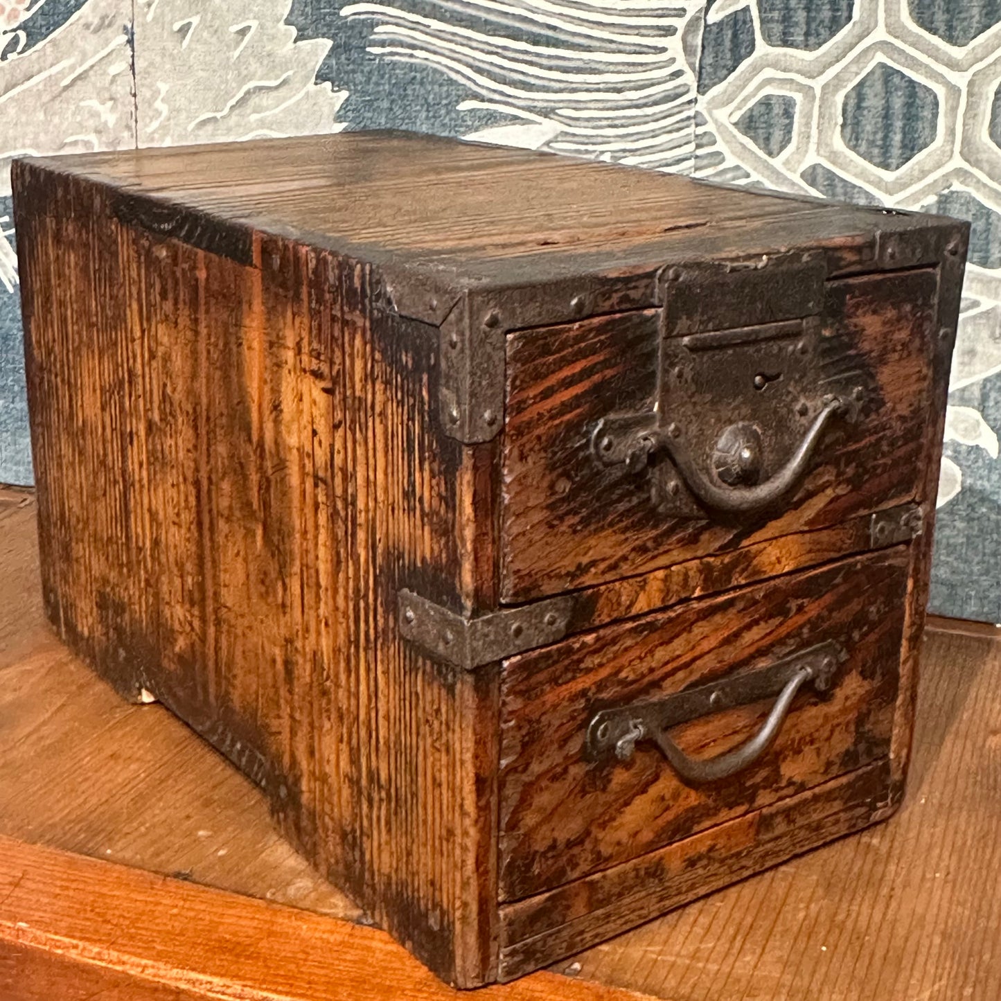 Antique Japanese Meiji c1881 Sugi Wood Suzuribako Ballot Box Tansu Chest 15”