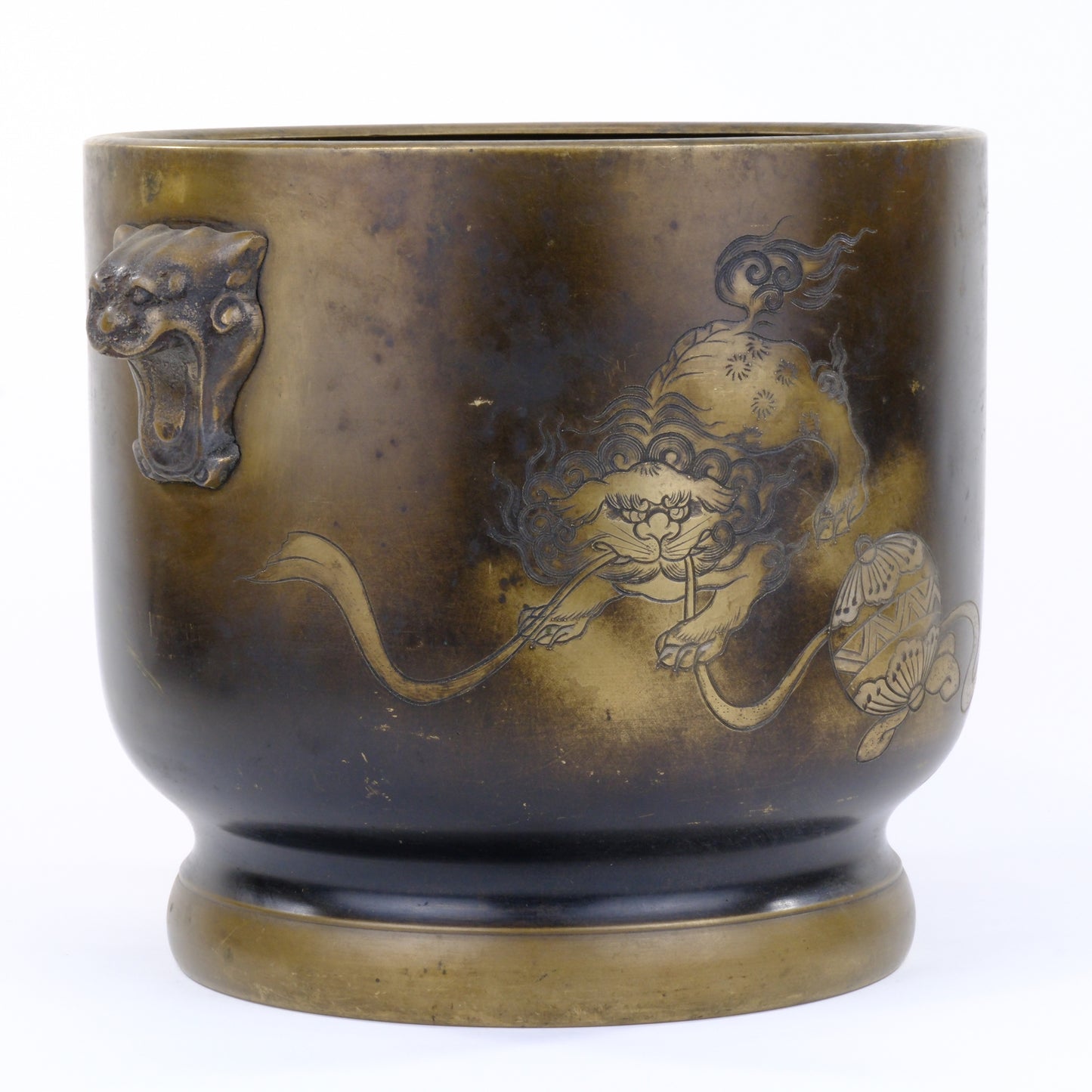 Antique Japanese Meiji Era Bronze Hibachi Brazier Shi-Shi Fu Dogs 10