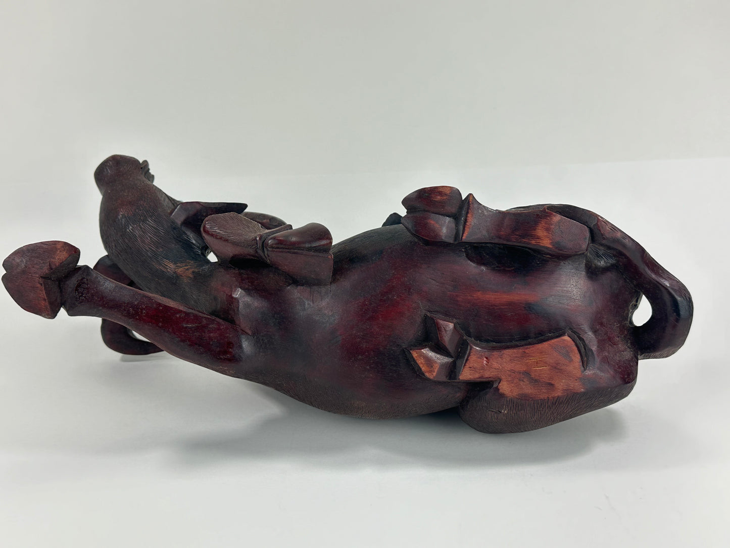 Antique Chinese Hand Carved Wooden Sculpture Buffalo & Children 14”