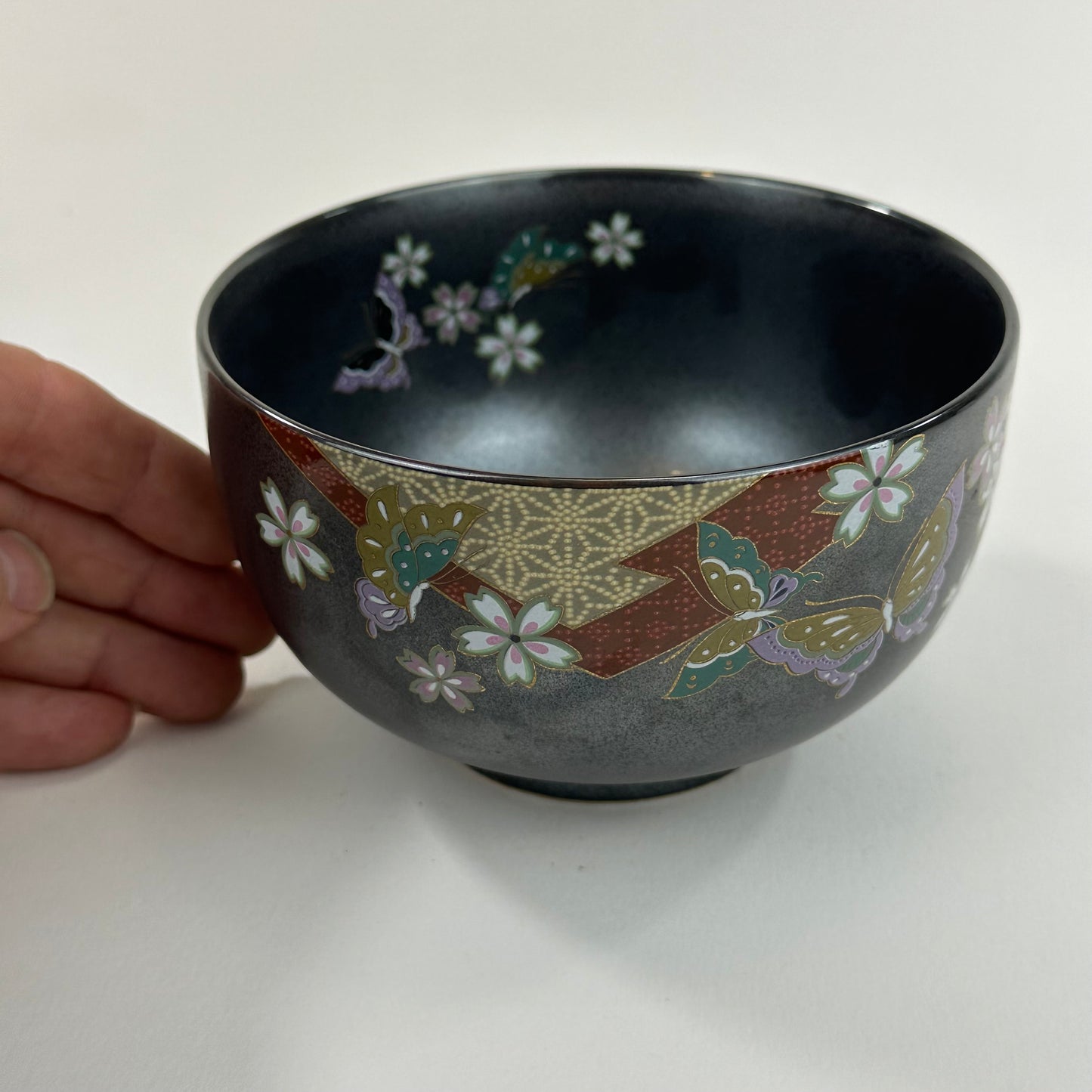 Vintage Japanese Ceramic Tea Bowl Chawan Floral & Butterflies