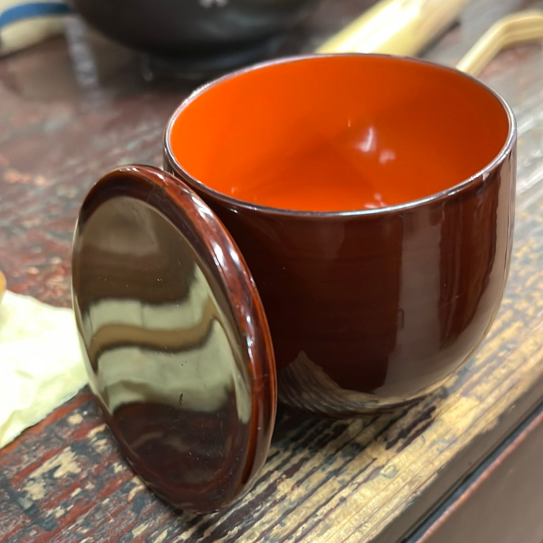 Vintage Japanese Kinrinji Natsume Tea Caddy Tea Ceremony 4” Red Intireor