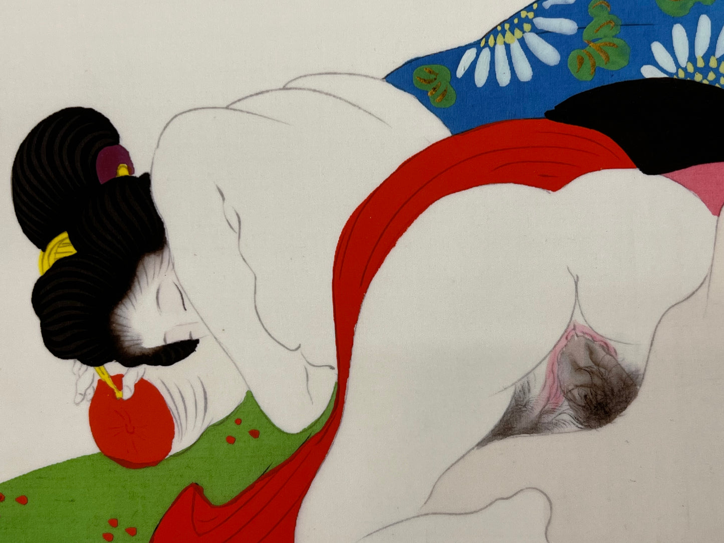 Shunga Japanese Erotic Art Giclee Print Hand Painting on Silk 10.25"x8" #24