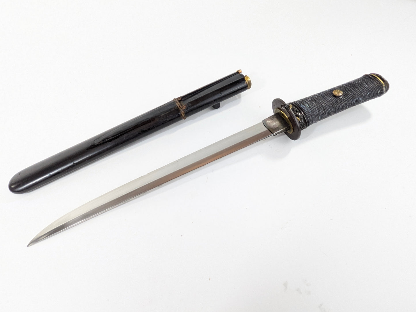 Antique Japanese Samurai Tanto Edo Period Deer & Pine Fittings Black Lacquer Saya LS122