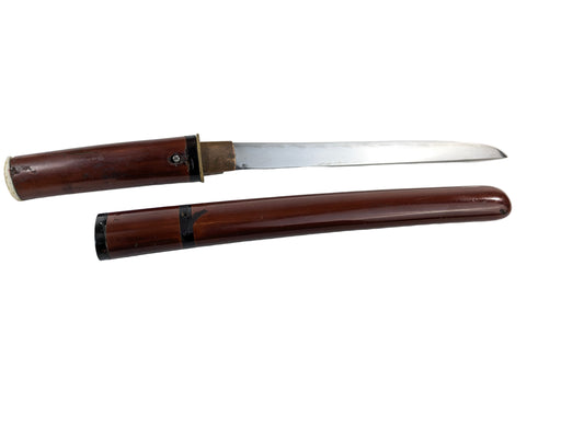 Japanese Edo Period or Earlier Signed “Kagemitsu” Tanto Samurai Sword in Red Sheath LS#101