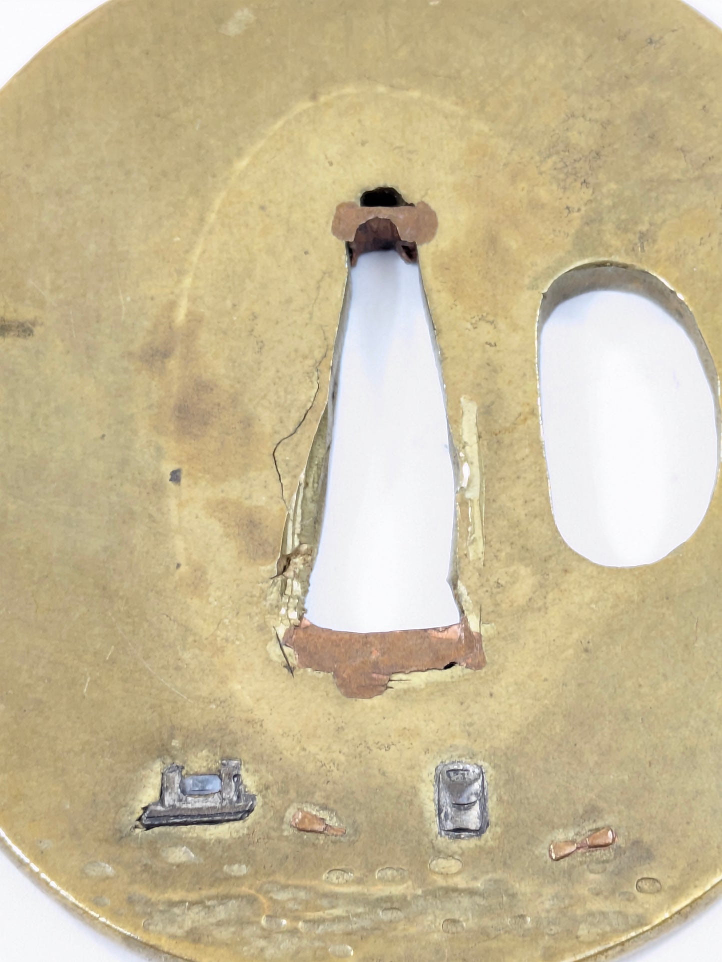 Signed Antique Japanese Tsuba Sword Guard w/ Crow House & Artisan Tools LS#114