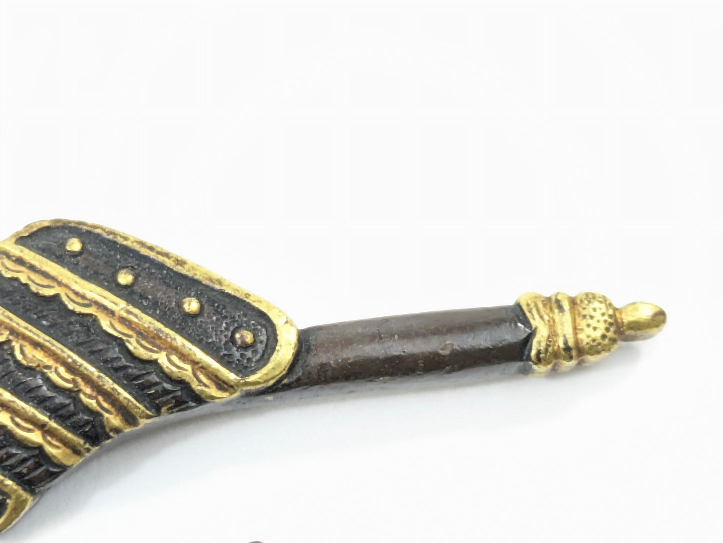 Edo Period Menuki Pair: Naginata with Sode Armor & Fan Sheathed Sword Shakudō Gold Details LS104