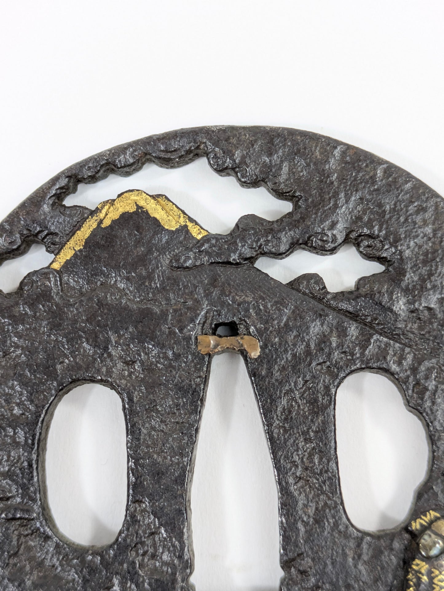 Iron Tsuba with Daimyō Procession and Fuji Japan Edo Period (18th century) Iron w/ Gold & Silver Nunome-Zōgan Inlay Guard Sword Katana
