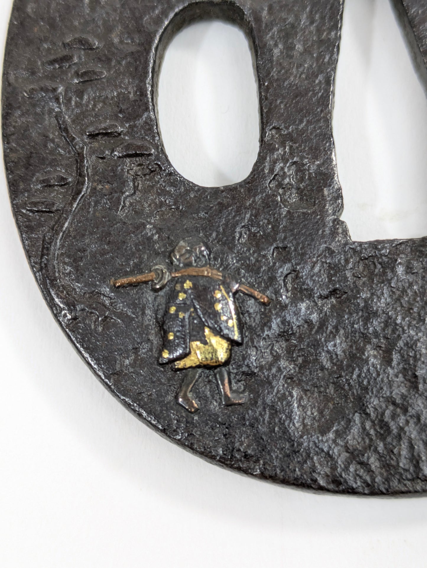 Iron Tsuba with Daimyō Procession and Fuji Japan Edo Period (18th century) Iron w/ Gold & Silver Nunome-Zōgan Inlay Guard Sword Katana