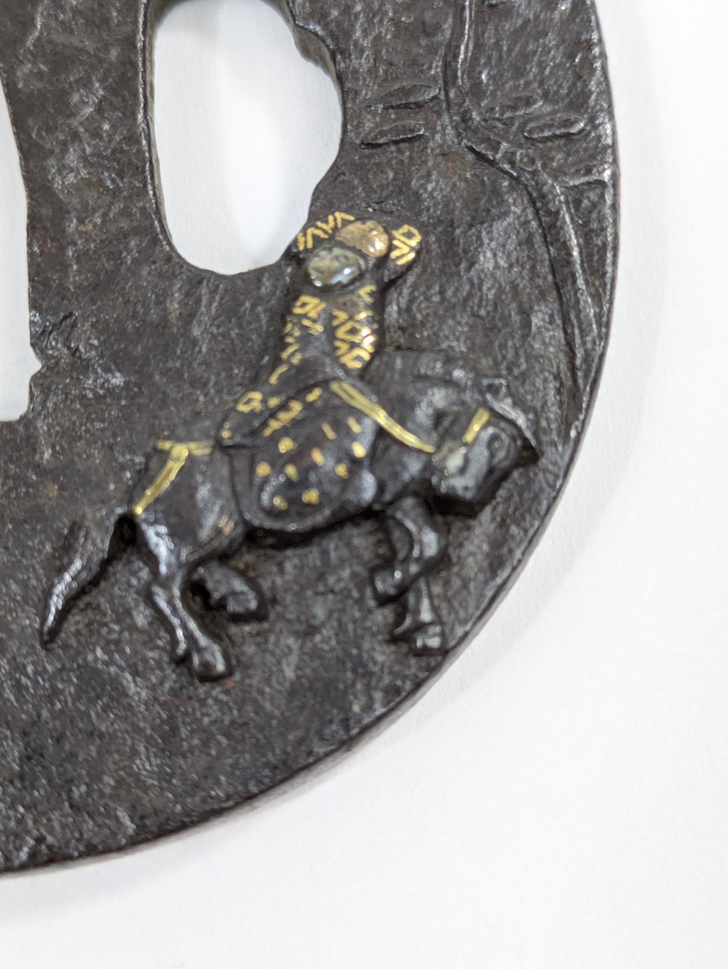Iron Tsuba with Daimyō Procession and Fuji Japan Edo Period (18th century) Iron w/ Gold & Silver Nunome-Zōgan Inlay Guard Sword Katana