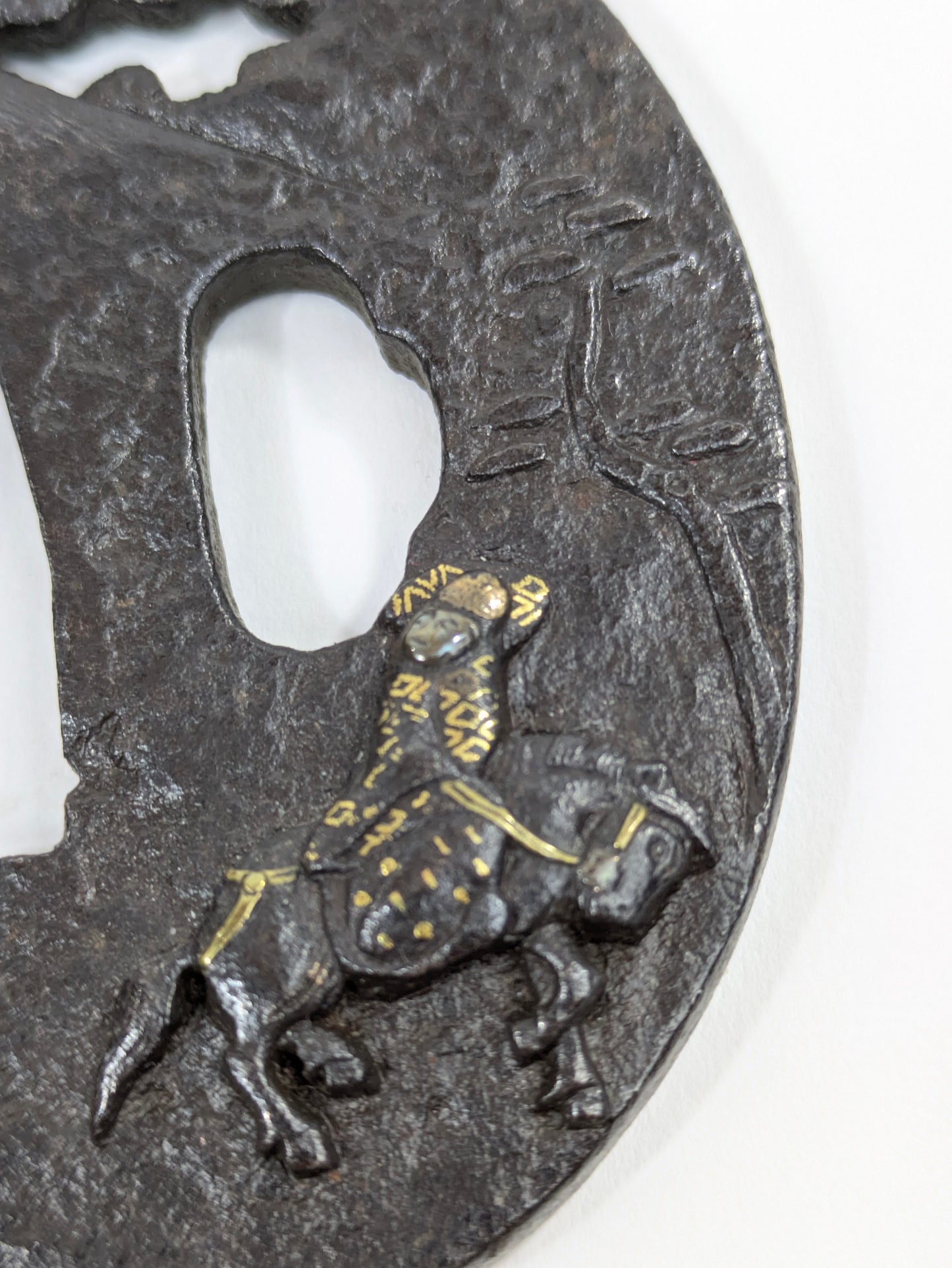 Iron Tsuba with Daimyō Procession and Fuji Japan Edo Period (18th century) Iron w/ Gold & Silver Nunome-Zōgan Inlay Guard Sword Katana