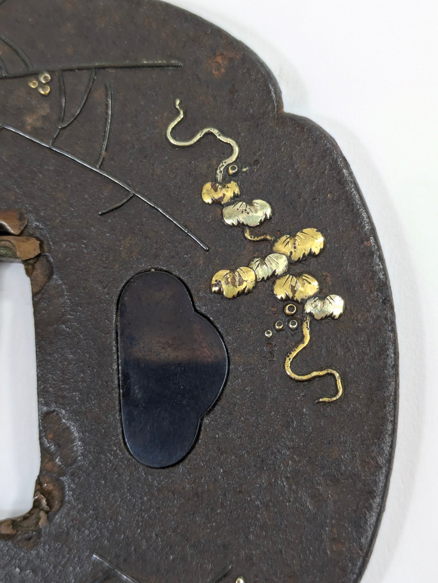Antique Japanese Iron Tsuba – Spider, Dragonfly, and Ivy – Edo Period Samurai Sword Guard