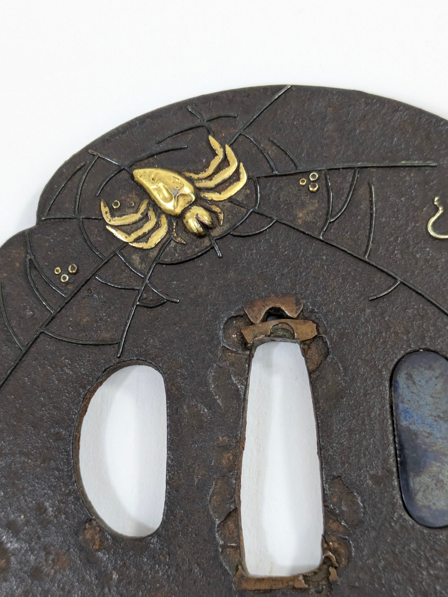 Antique Japanese Iron Tsuba – Spider, Dragonfly, and Ivy – Edo Period Samurai Sword Guard