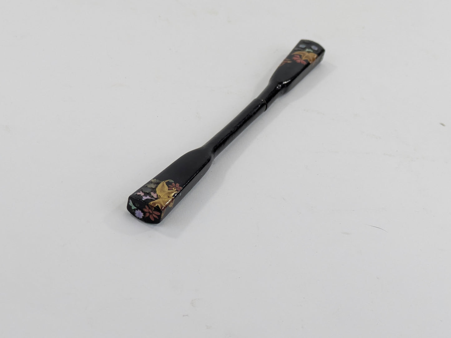 Antique Japanese Kogai Hair Ornament – Autumn Maple and Floral Makie with Raden Inlay – 8¼"