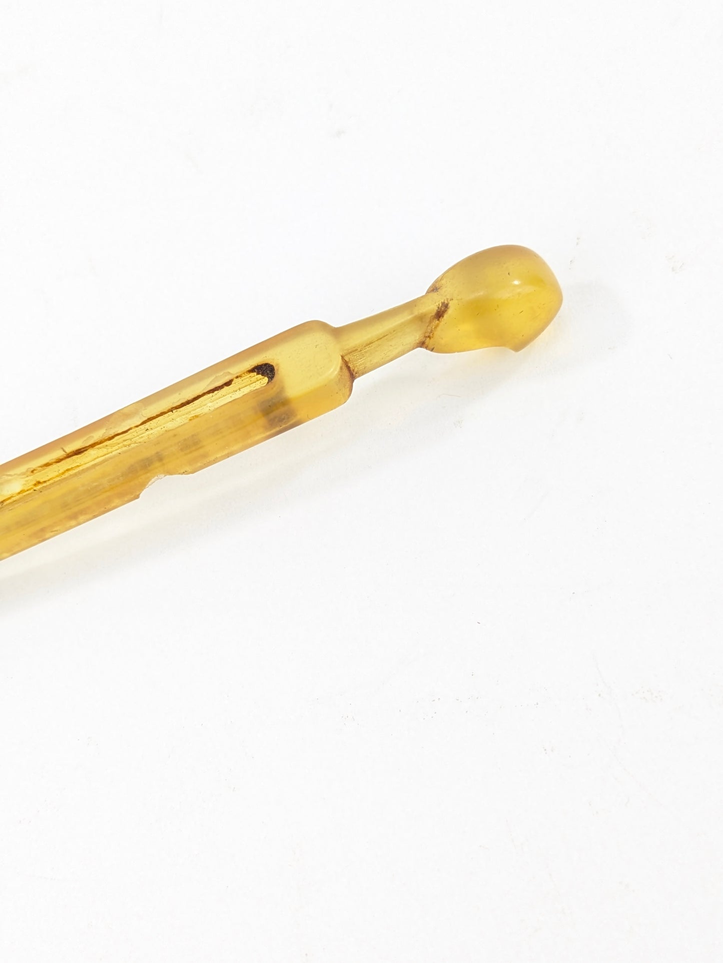 Vintage Japanese Kogai Hair Ornament – Striped Amber and Black Resin – 7¼"