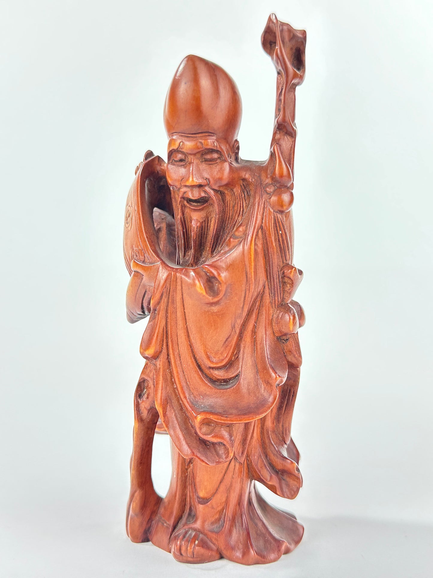 Vintage Chinese Hand-Carved Hardwood Figurine Sculpture Folk Figure 5"H