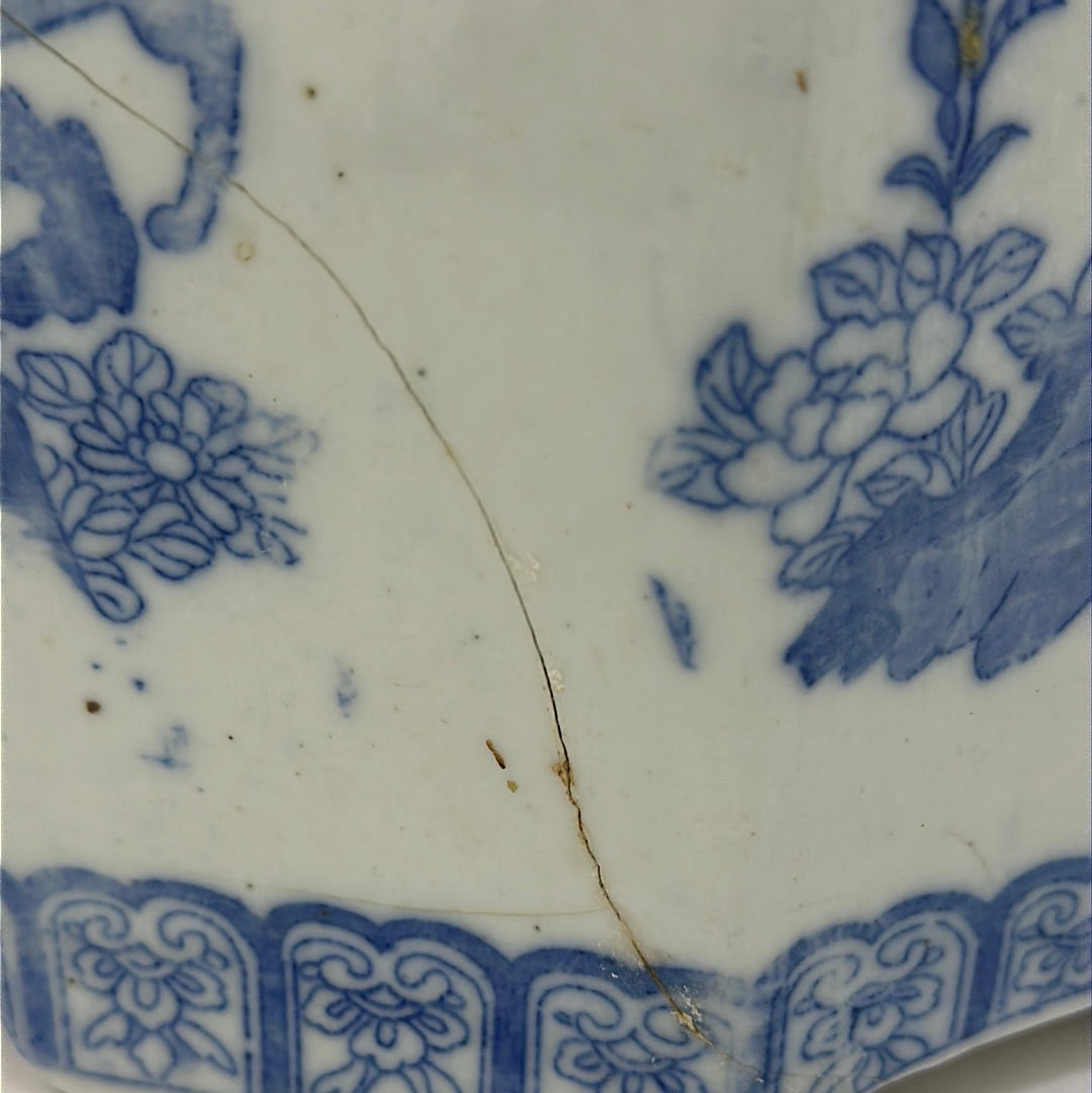 Antique Japanese Taisho Era c1910’sCeramic Hibachi Stencil 7.5” REPAIRED