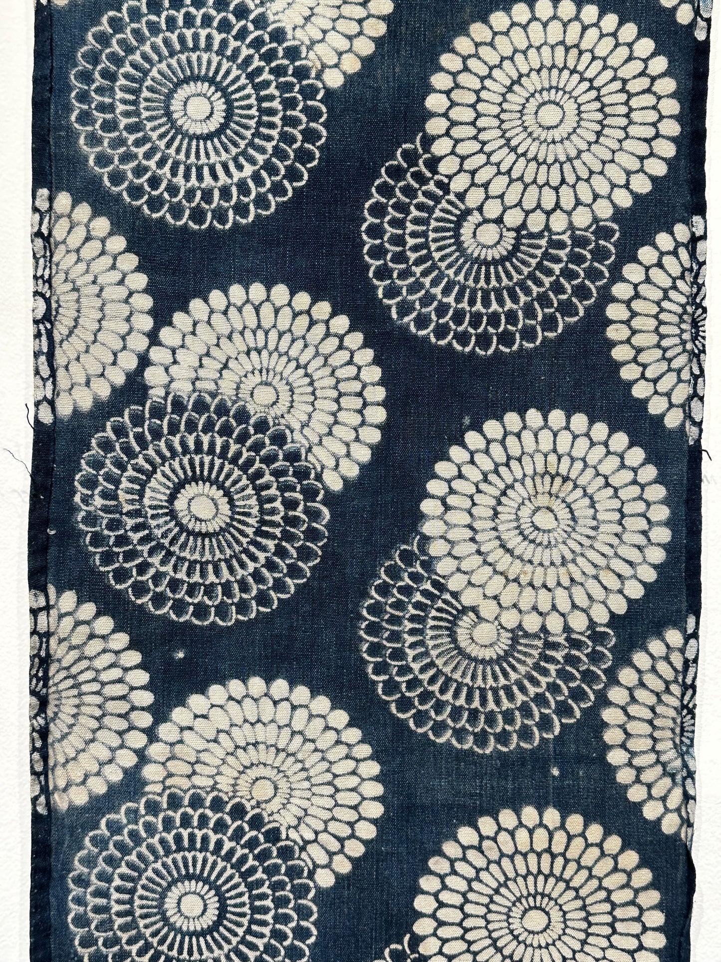 Antique Japanese 19th Century Textile - Katazome Indigo ~14"W Kiku
