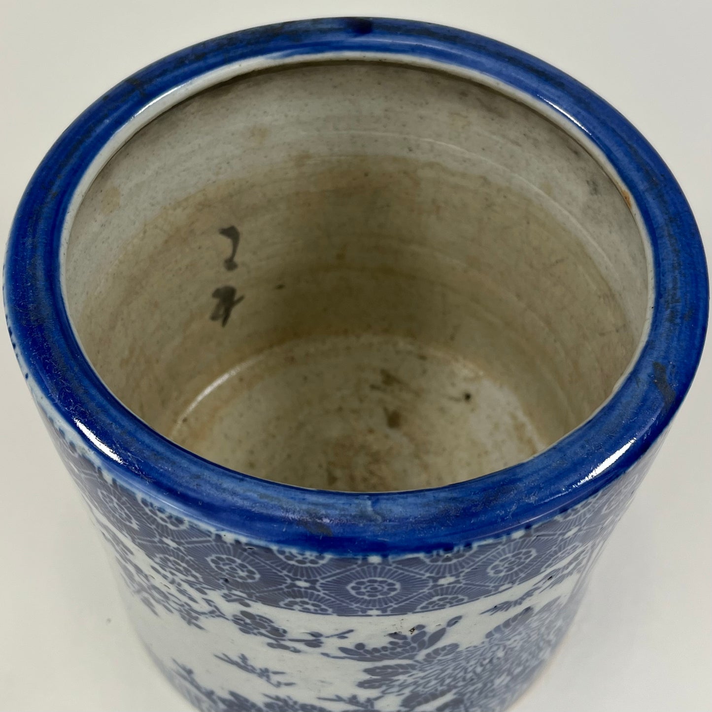Antique Japanese Meiji Era small Ceramic Blue & White Hibachi Brazier 6”