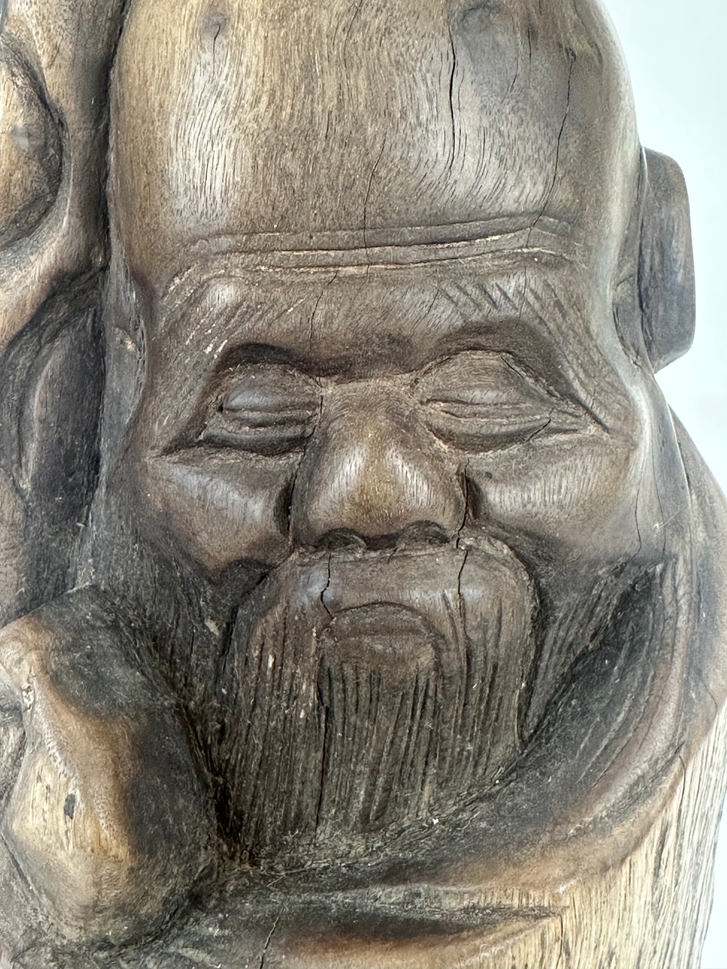 Japanese Antique early 1900's Jurojin Rough Hewn Statue Wabi-Sabi 11.5"