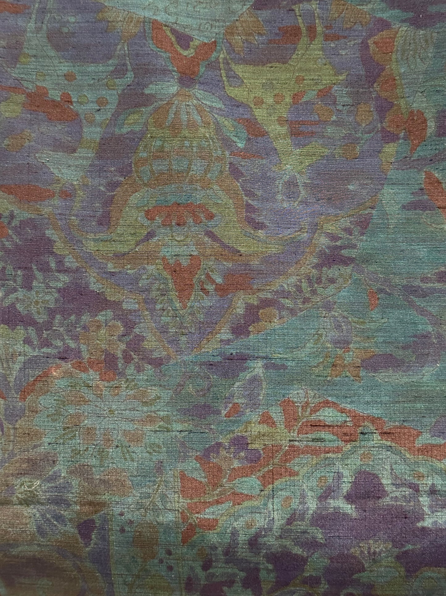 Japanese Tsumugi Silk Kimono Hand Painted Woven Deer & Flower Motif