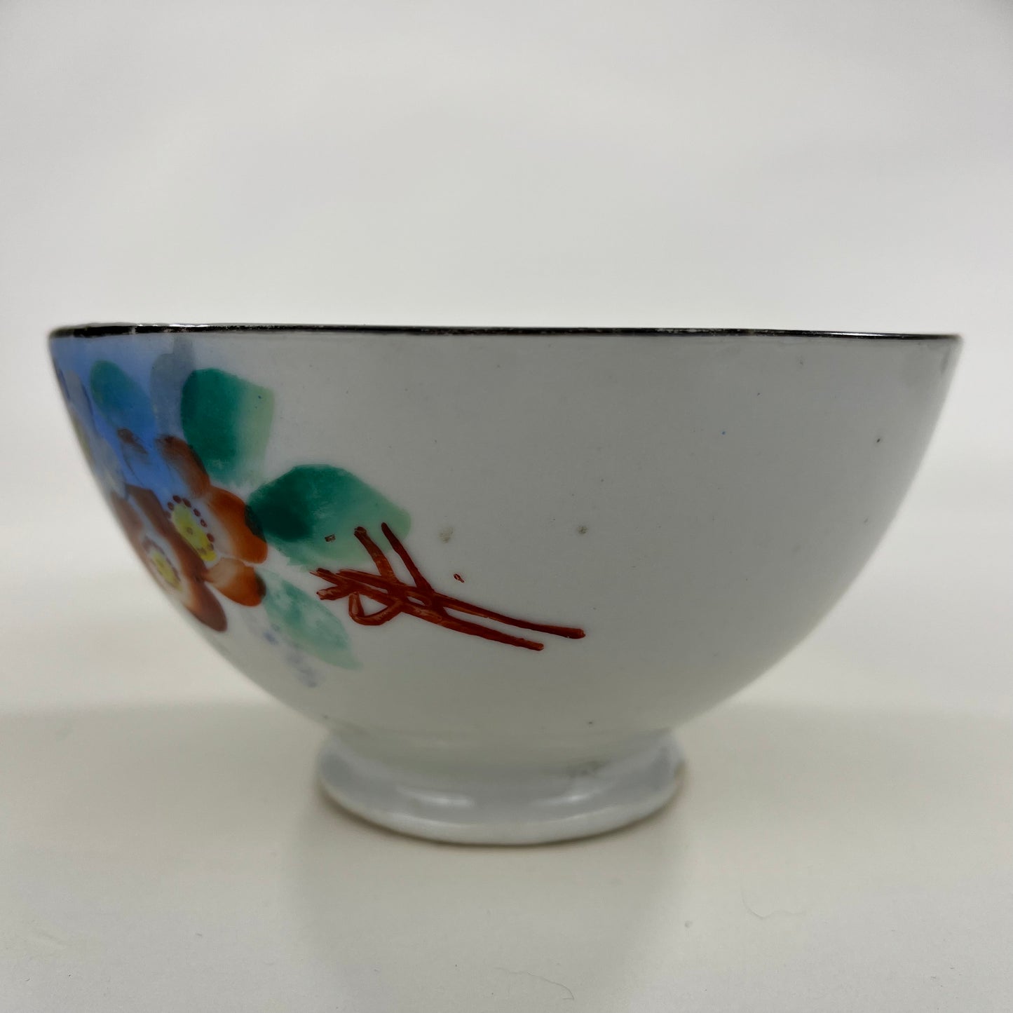 Tea Ceremony Chawan Tea Bowl Colorful Fower Paining on Porcelain Glaze 5"