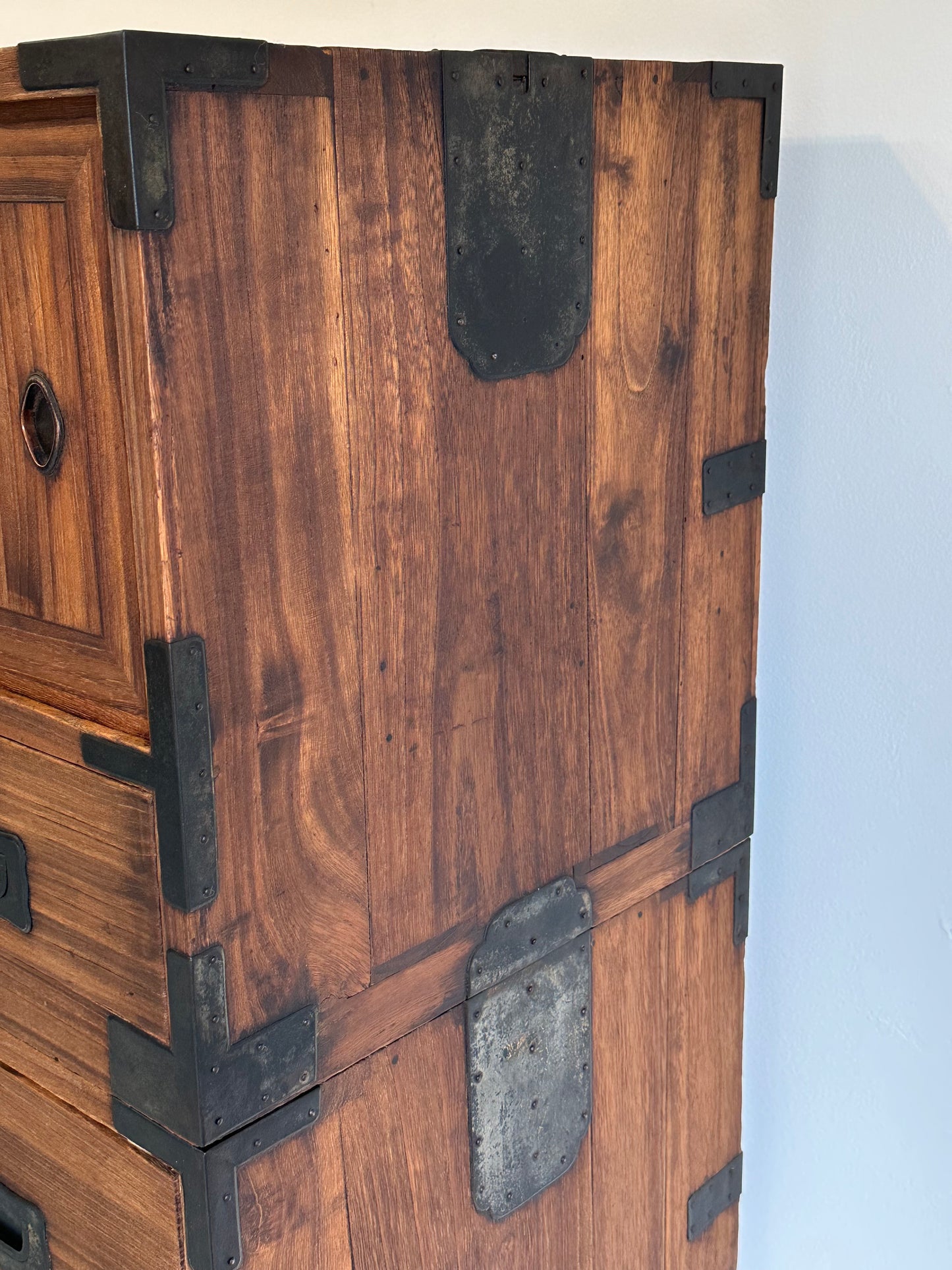 Antique Japanese Isho-Tansu Clothing Chest Taisho c1920’s 57”H Kiri Wood
