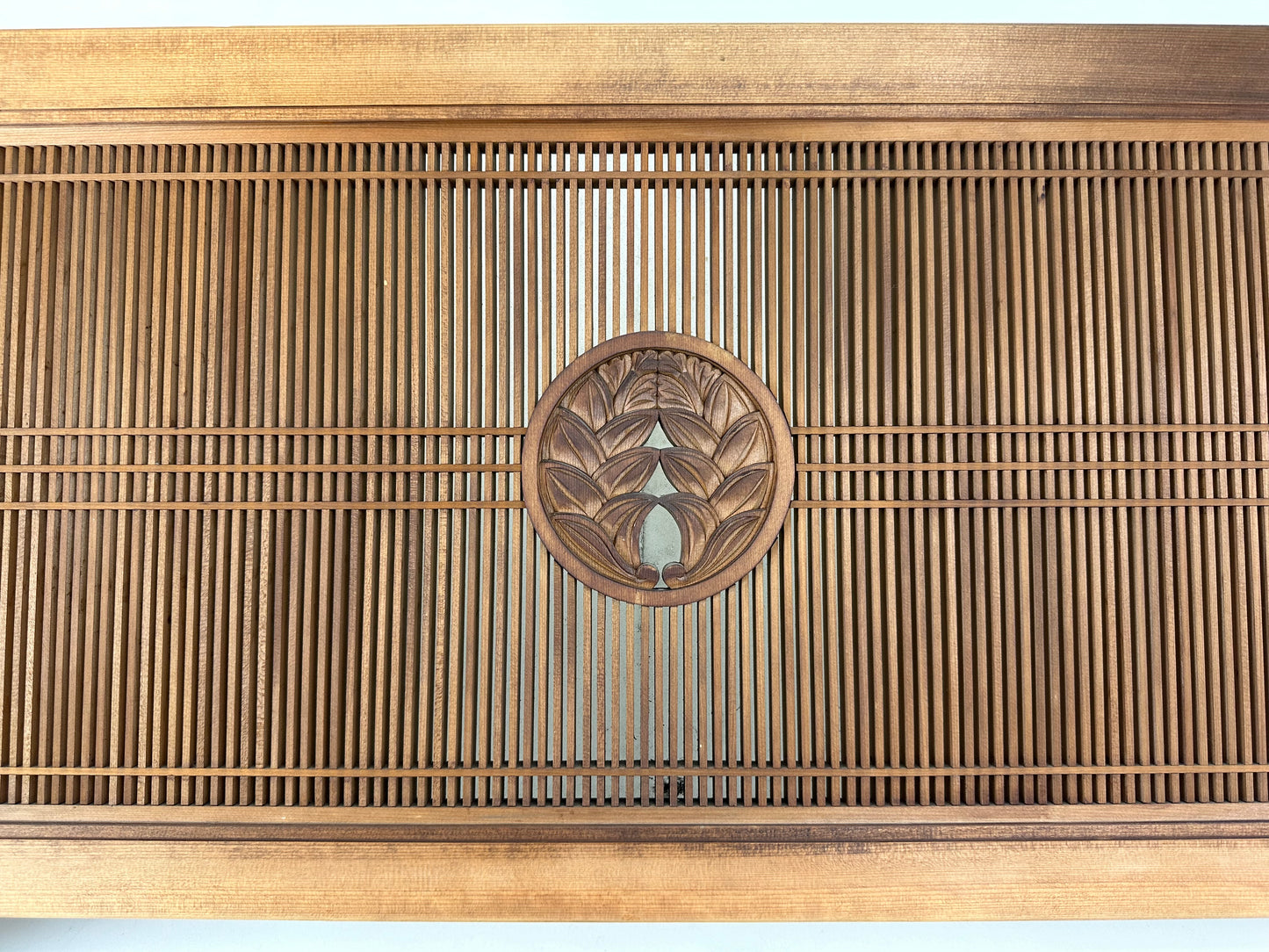 Vintage Japanese Ranma PAIR Transom Glass Geometric Lattice Sugi Wood 69.5"