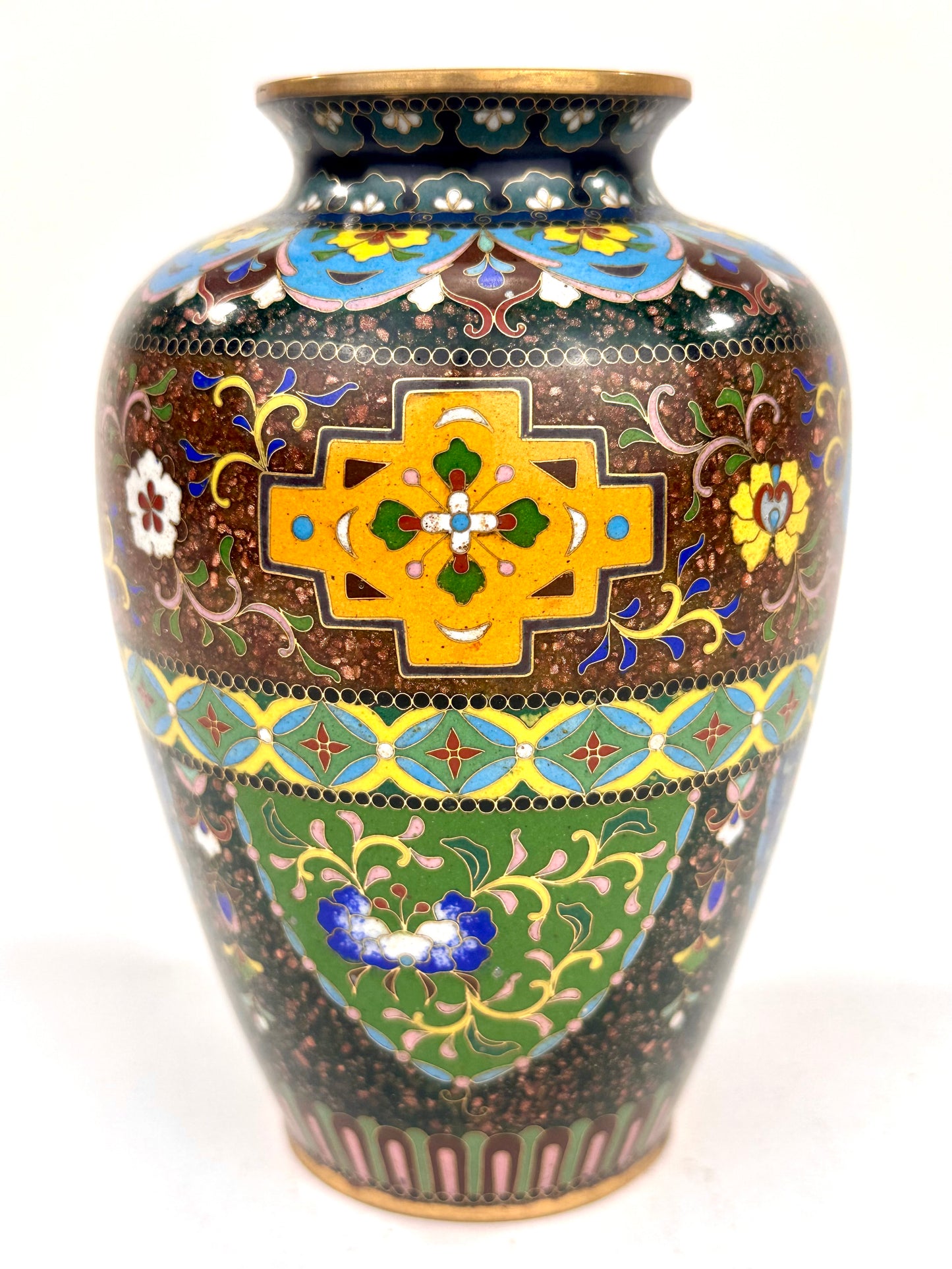 Antique Japanese Meiji Era (c1880) Cloisonné Vase Floral & Vine Motif 6”