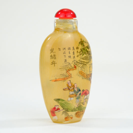 Vintage Chinese Glass Reverse Painted Snuff Bottle w/Stopper 3"