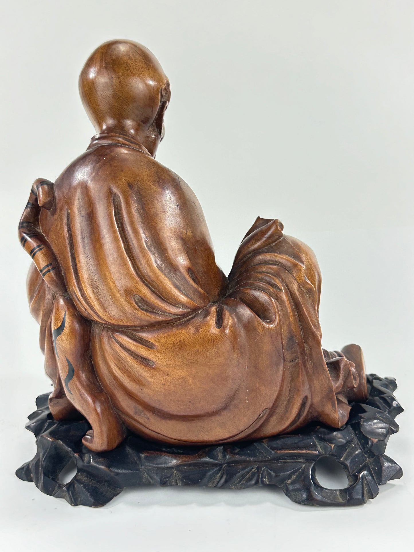 Antique Chinese Carved Wooden Statue of Immortal w/ Tiger 10”