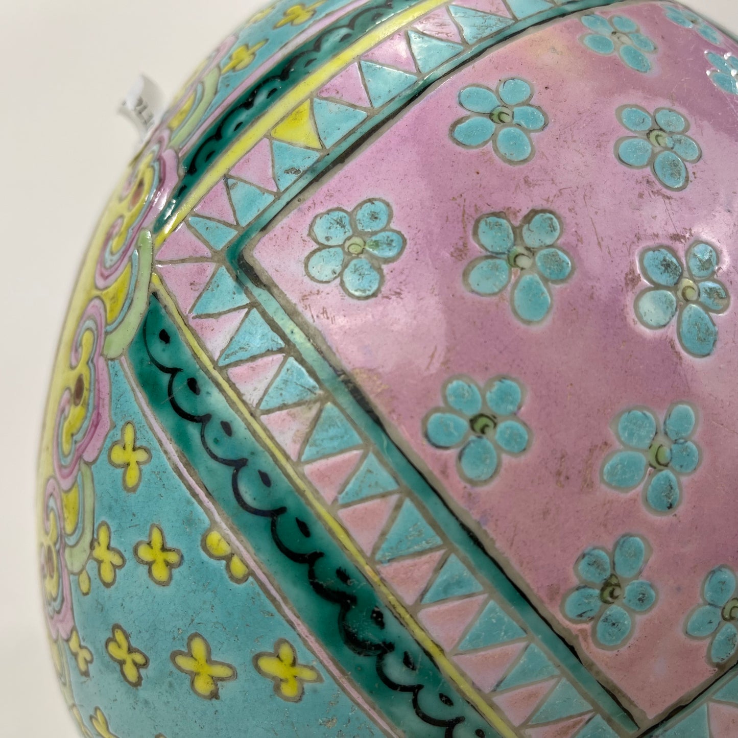 Antique Chinese Qing 19th Century Green & Pink Ginger Jar Hand Painted 8"