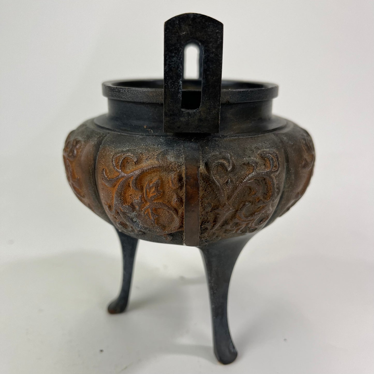 Antique Bronze Koro Incense Burner w/ Vine Designs 6"