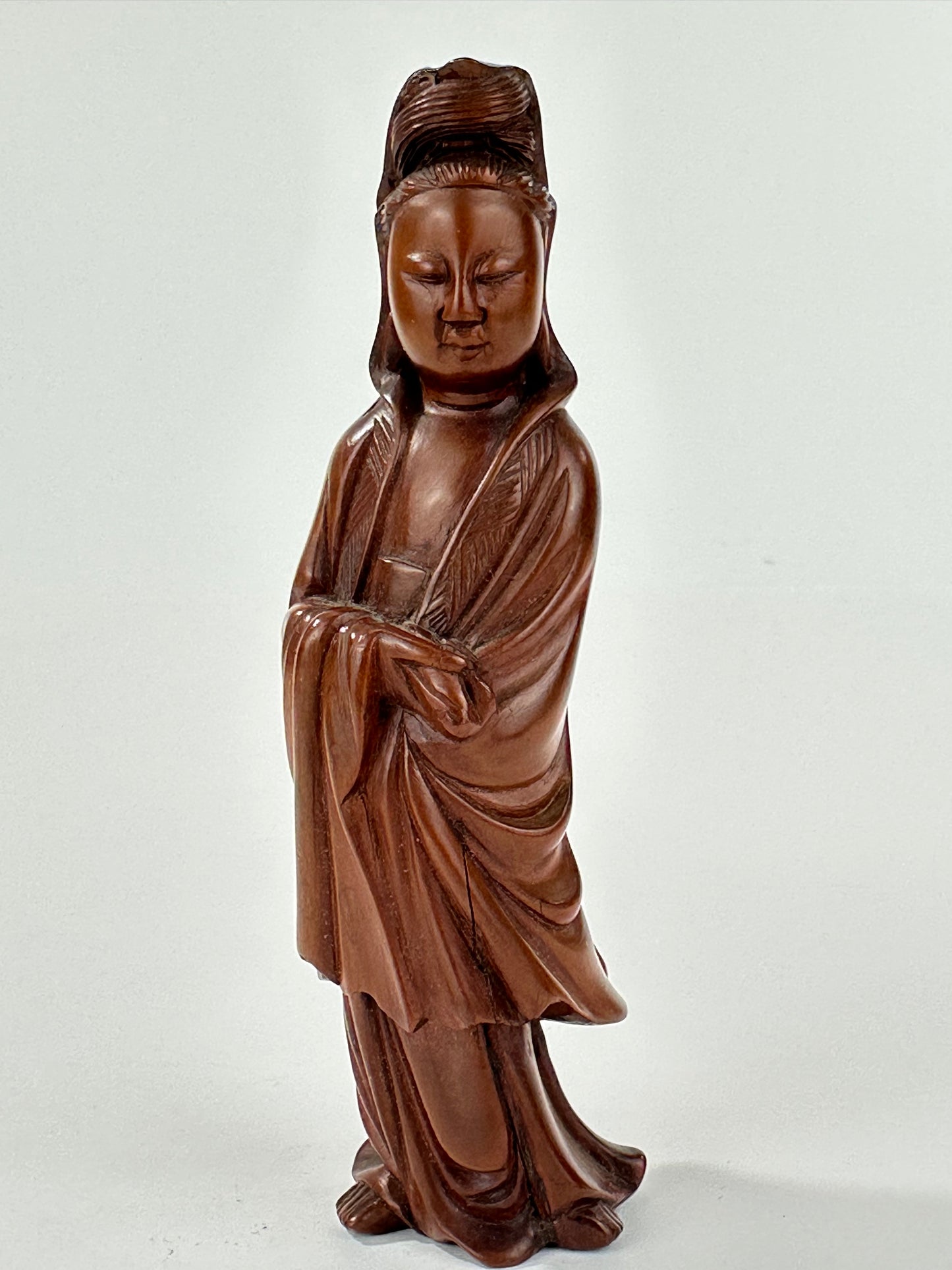 Vintage Chinese Hand-Carved Quan-Yin Figurine Sculpture Folk Figure 6"H