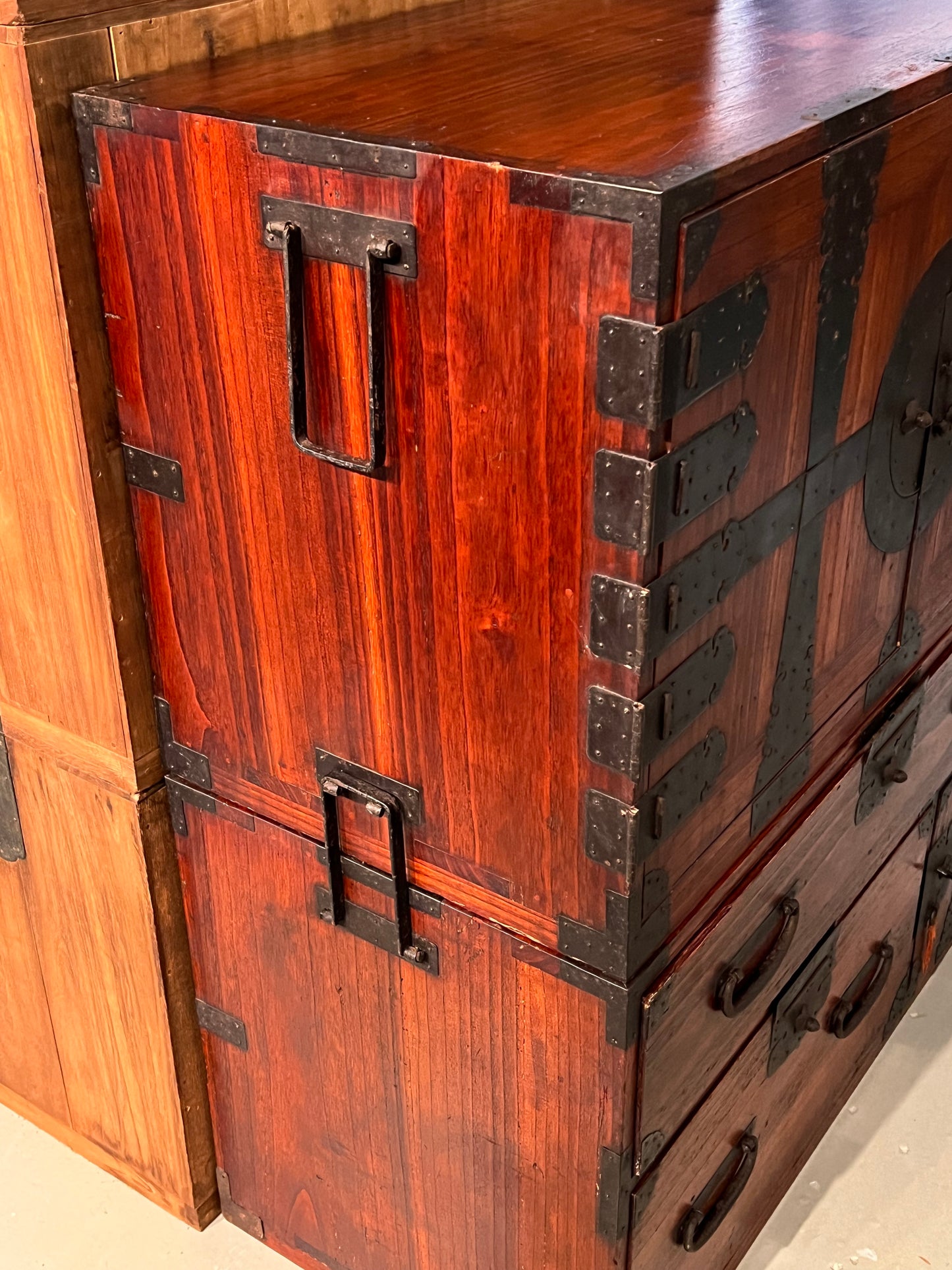 Antique Japanese Meiji Era c1880 Kannon Biraki Clothing Tansu Chest Sugi Wood 36"W