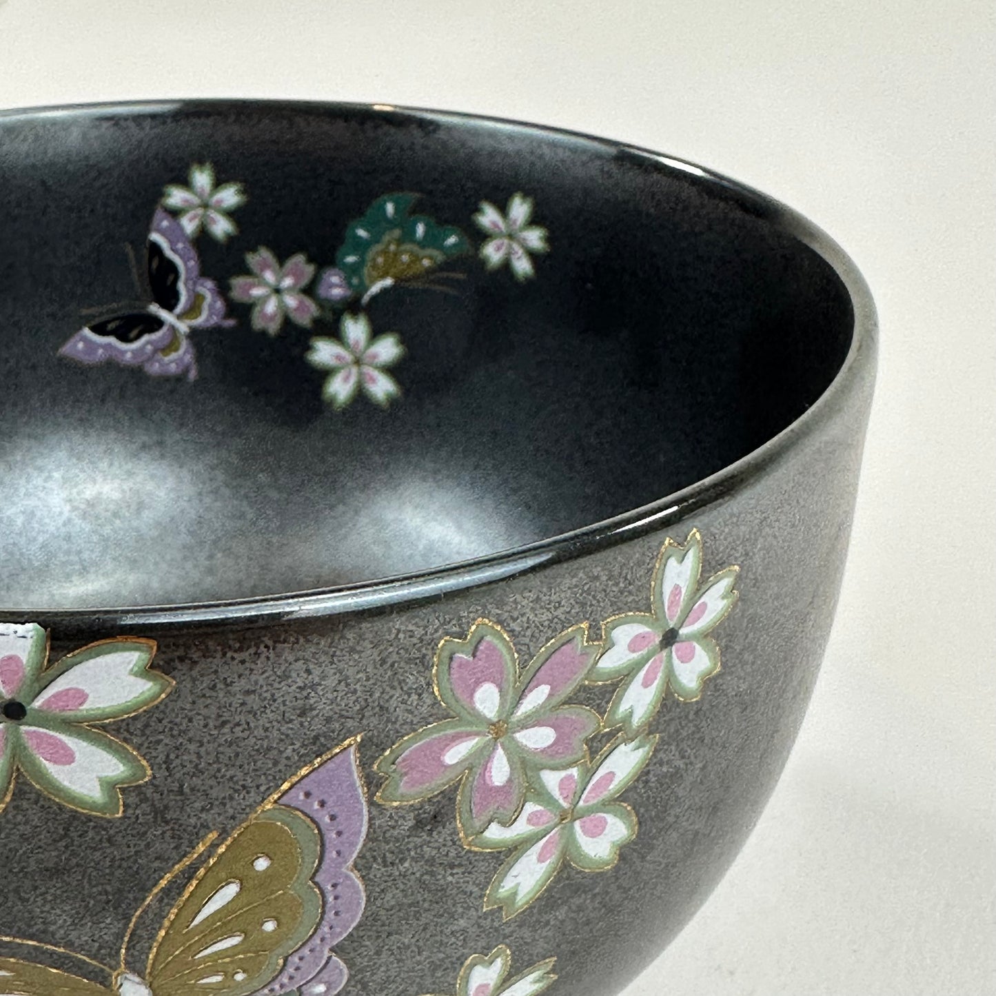 Vintage Japanese Ceramic Tea Bowl Chawan Floral & Butterflies