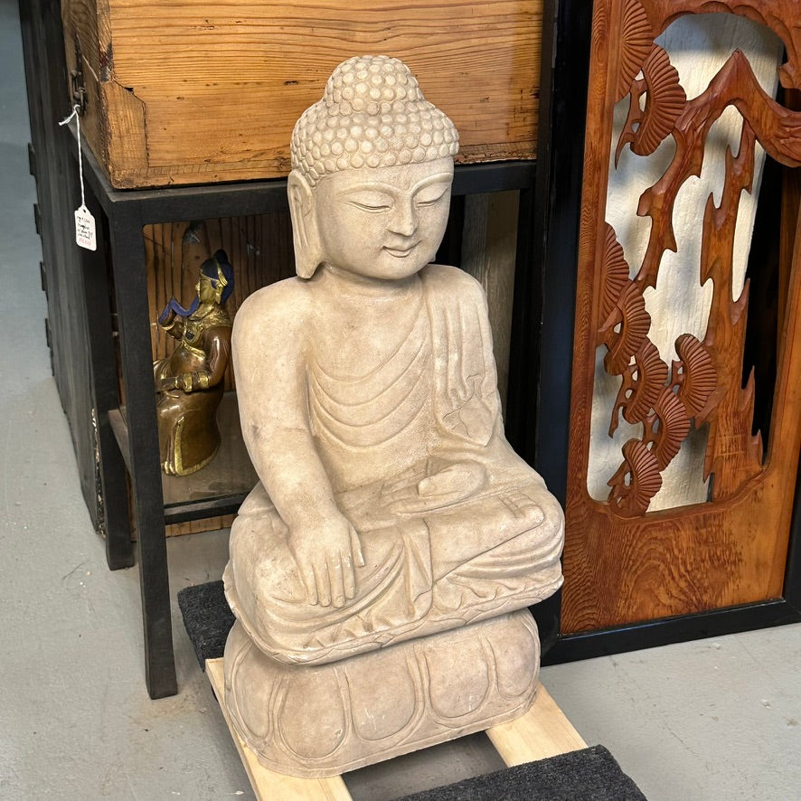 Vintage Chinese Hand Carved Natural Quartz Stone Buddha Statue 18″H