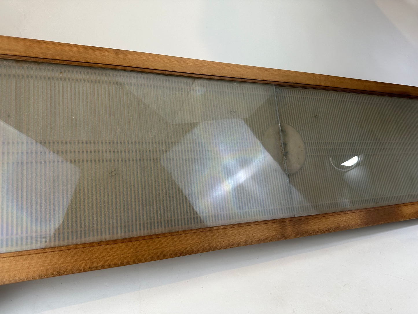 Vintage Japanese Ranma PAIR Transom Glass Geometric Lattice Sugi Wood 69.5"