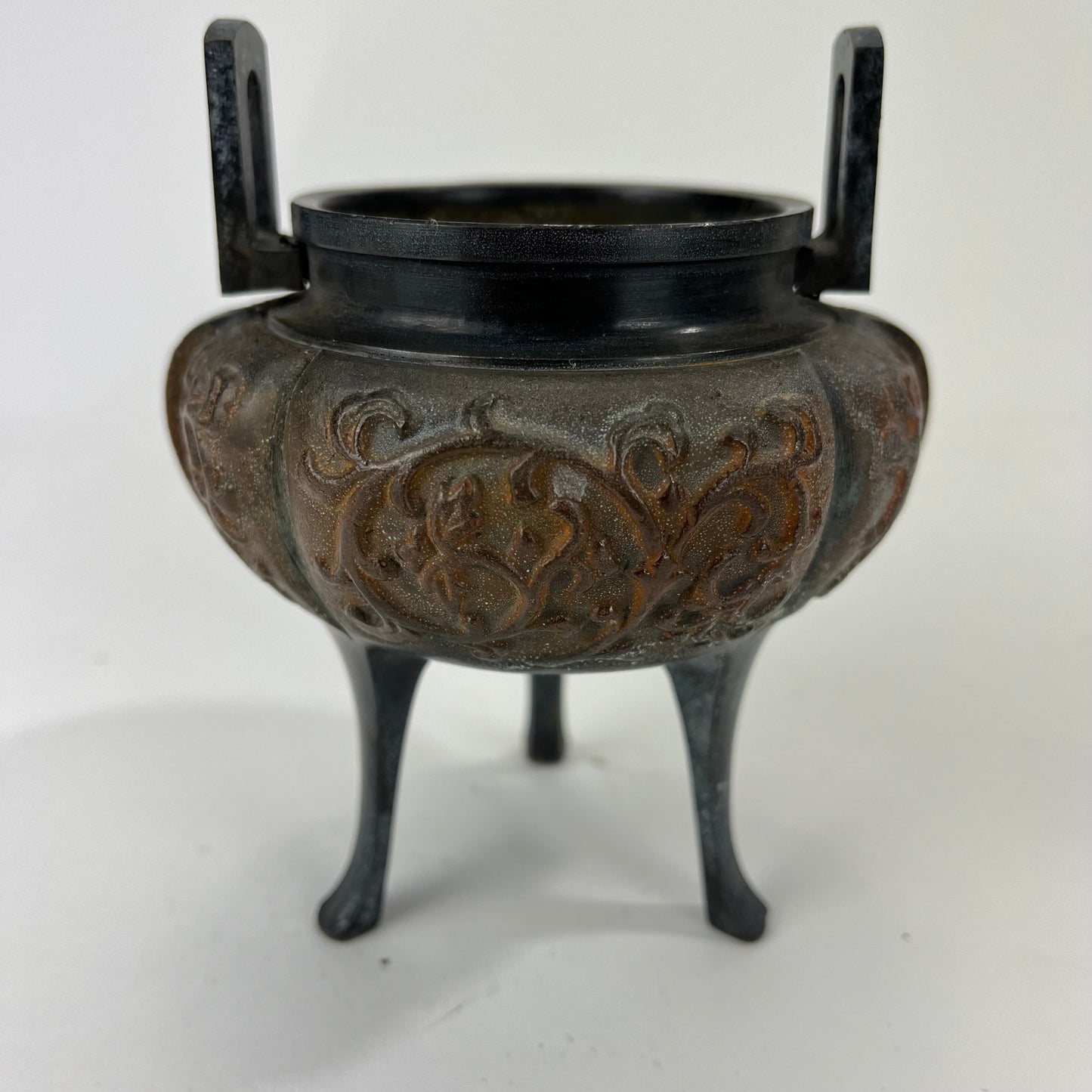 Antique Bronze Koro Incense Burner w/ Vine Designs 6"