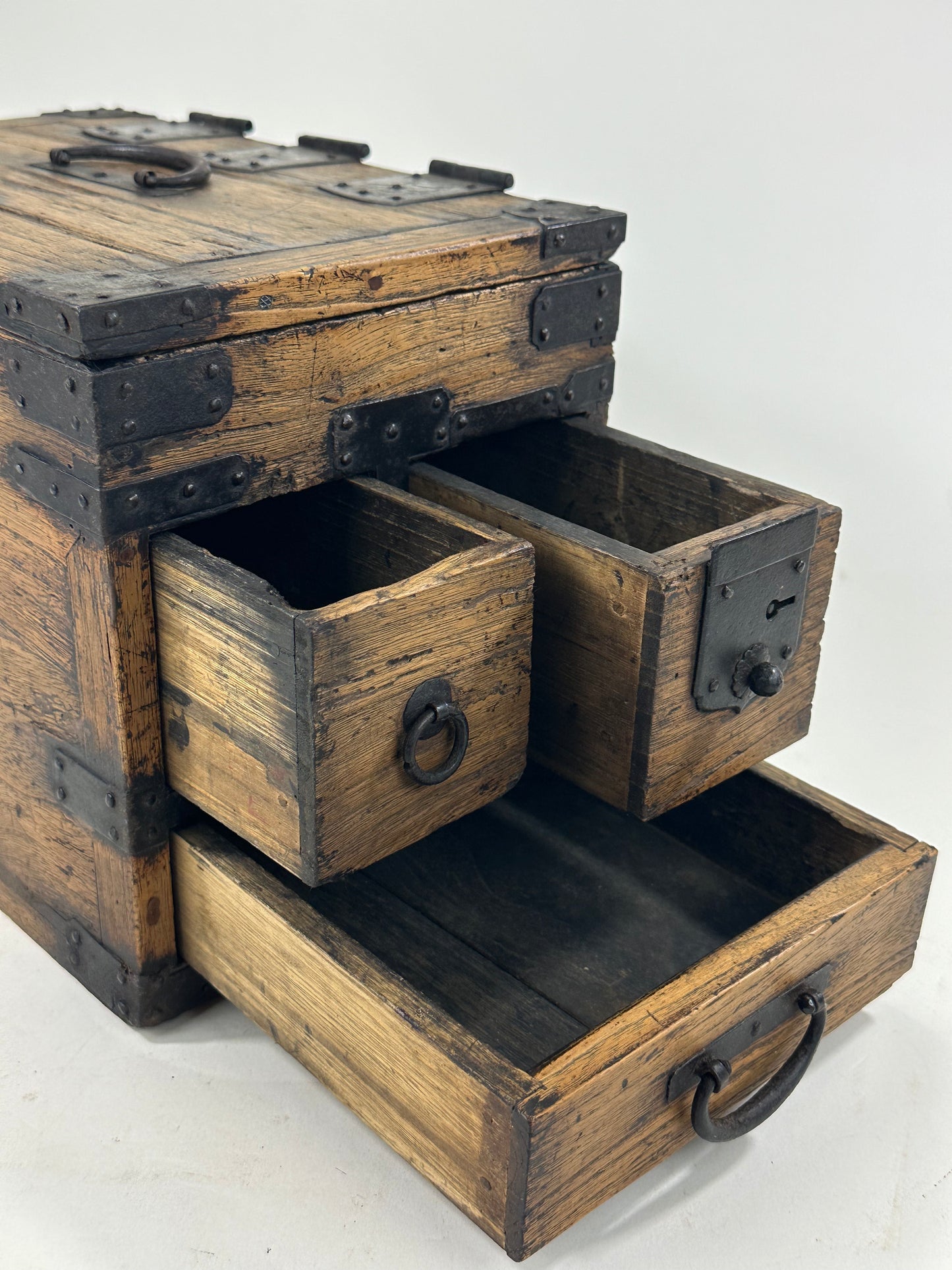 Antique Japanese c.1880’s Kiri Wood Suzuribako Calligraphy Tansu Chest 12"